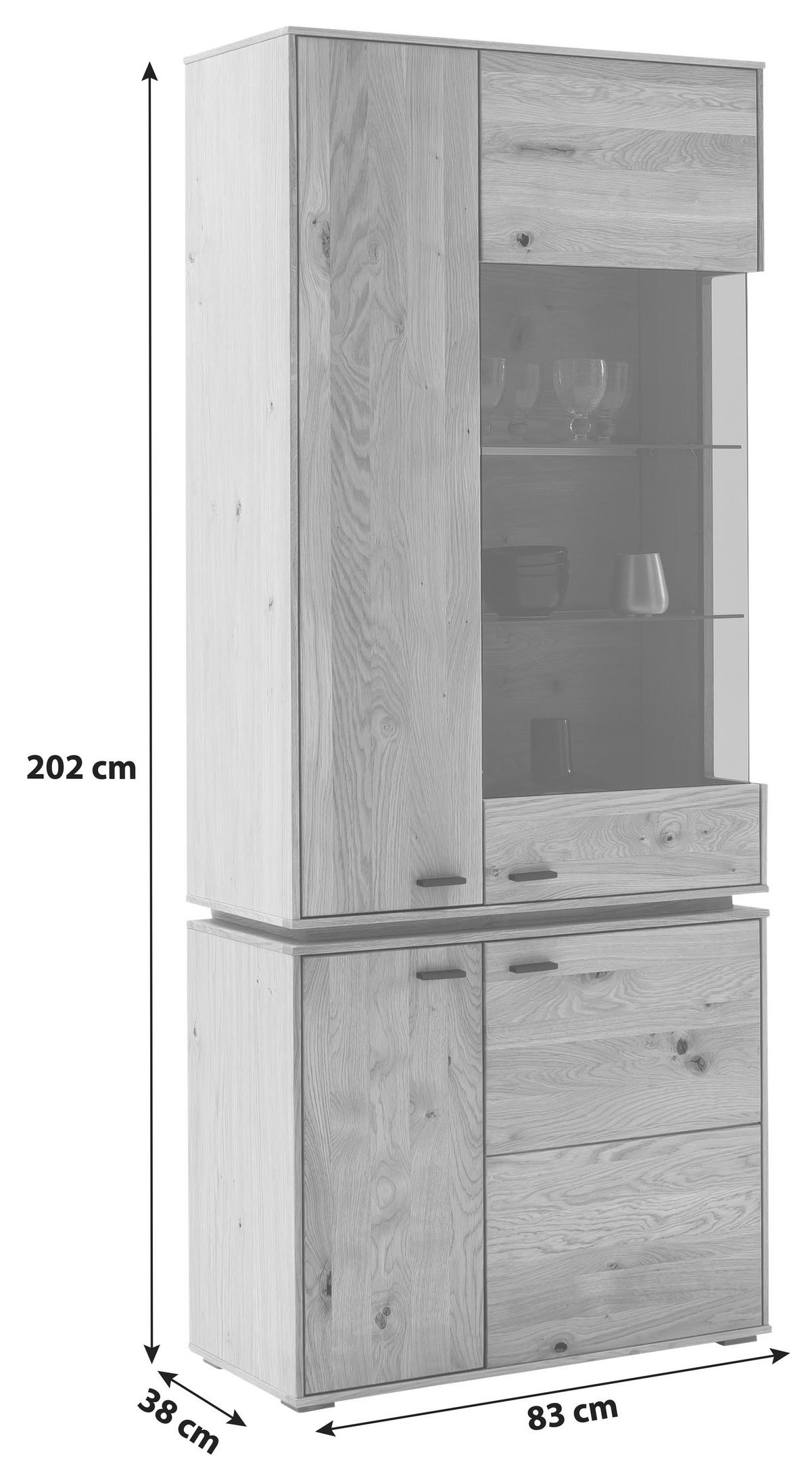 Vitrine Como B: 83 cm mit Beleuchtung Eichefarben - Wildeiche, Natur, Glas/Holz (83/202/38cm) - MID.YOU