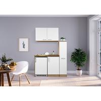 Miniküche mit Kühlschrank + Kochfeld 130 cm Weiß/Eiche - Edelstahlfarben/Eichefarben, MODERN, Holzwerkstoff/Metall (130cm) - Respekta