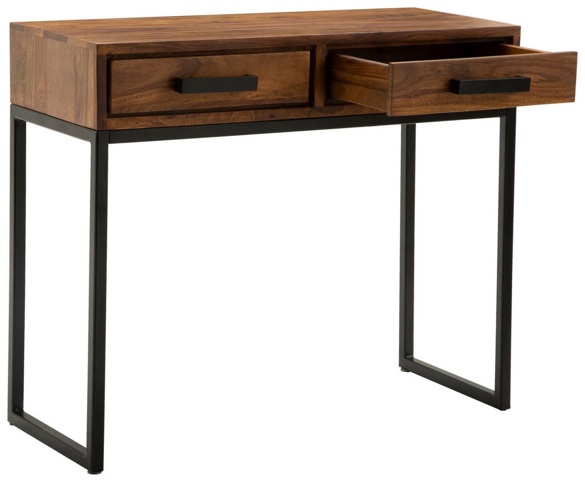 Konsolentisch mit Schubladen, Sheesham Massiv - Sheeshamfarben/Schwarz, KONVENTIONELL, Holz/Metall (90/35,5/76,5cm) - MID.YOU