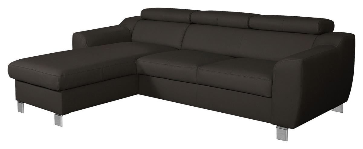 Ecksofa Aspen Dunkelbraun S: 176 Cm - Chromfarben/Dunkelbraun, Design, Leder/Textil (176/242cm) - Livetastic