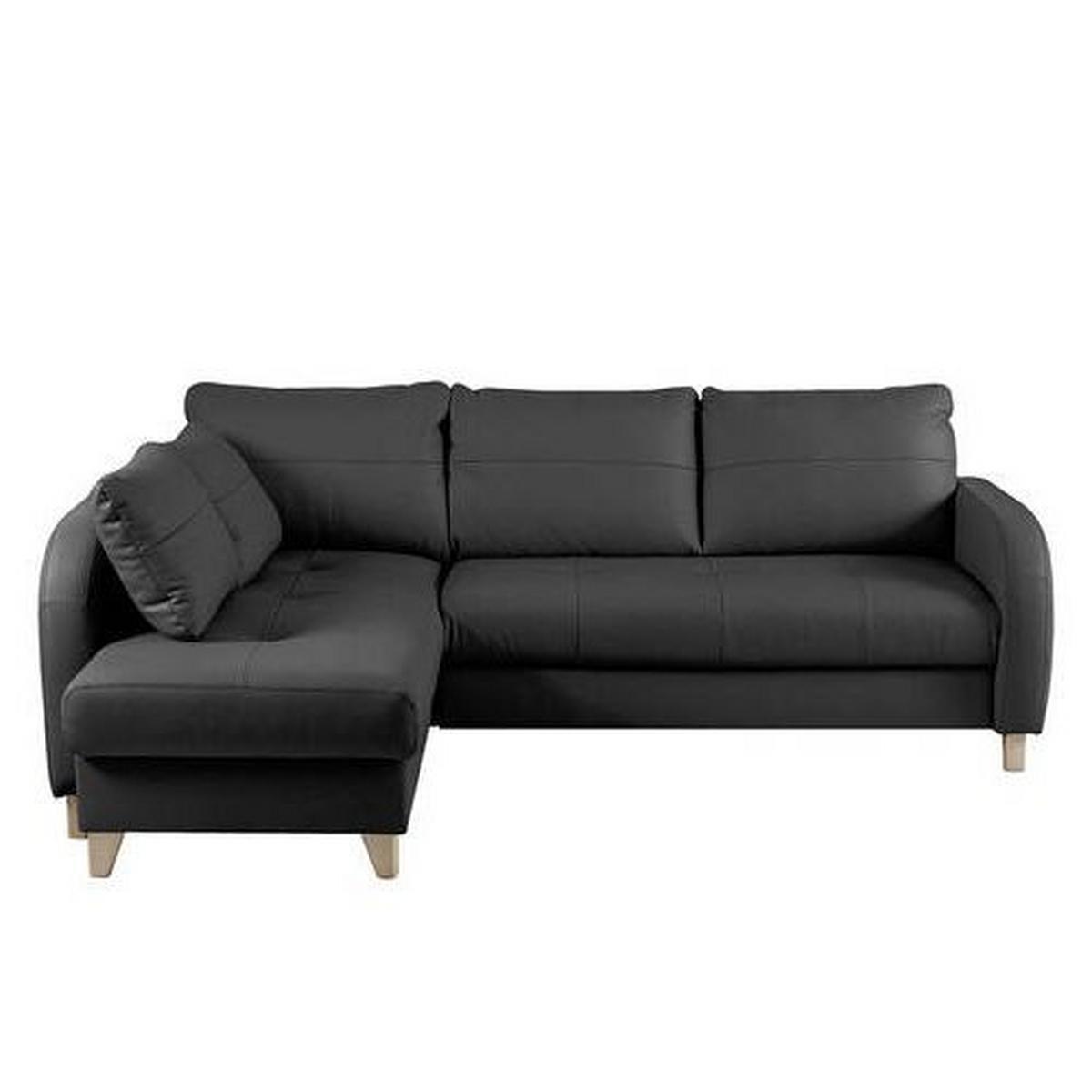 Ecksofa Compact Schwarz B: 168x227 cm - Buchefarben/Schwarz, Design, Leder/Textil (168/227cm) - Livetastic