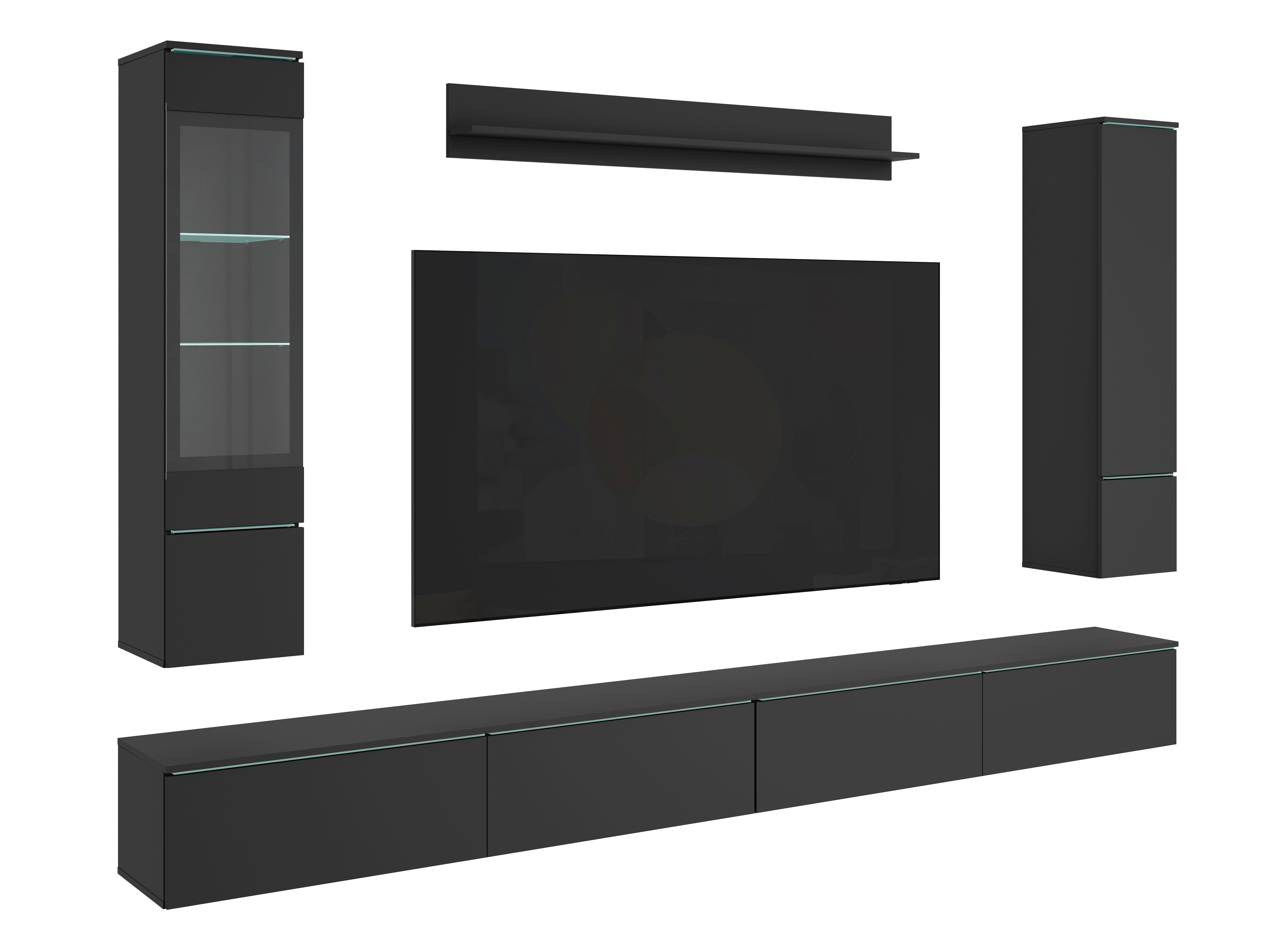 Wohnwand Vera Xxl Schwarz Matt B: 300cm - Schwarz/Grau, Basics, Glas/Holzwerkstoff (300/162/33cm) - P & B