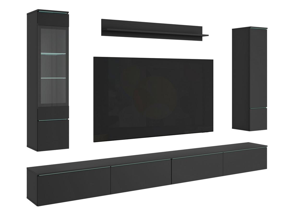 Wohnwand Vera Xxl Schwarz Matt B: 300cm - Schwarz/Grau, Basics, Glas/Holzwerkstoff (300/162/33cm) - P & B