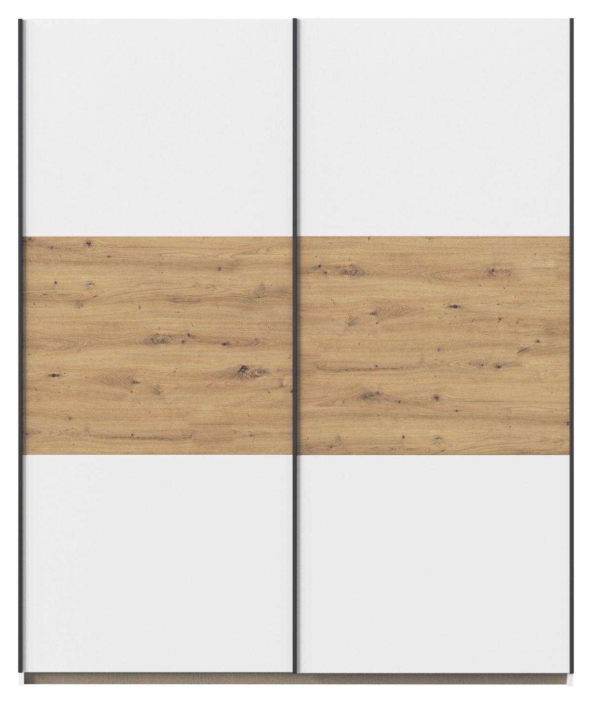 Schwebetürenschrank Neo Weiß Eiche Artisan Dekor - Weiß/Eiche Artisan, MODERN, Holzwerkstoff (175/210/59cm) - Rauch Möbel