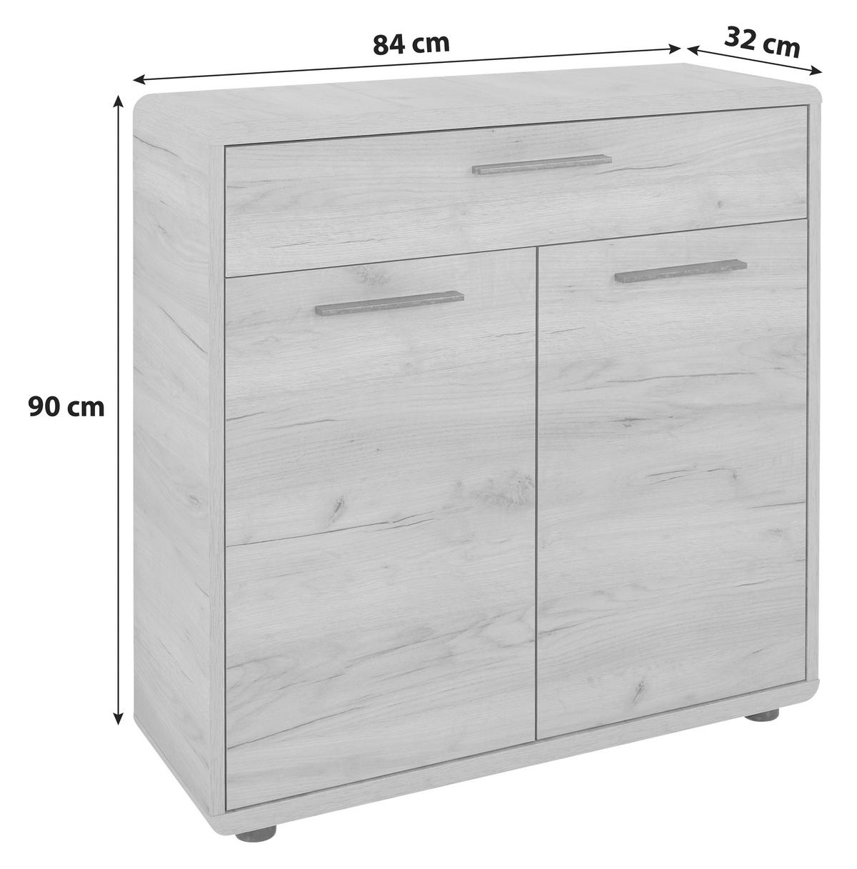 Kommode 84 Cm Fontana Eiche Dekor - Eichefarben/Schwarz, MODERN, Holzwerkstoff (84/90/32cm)