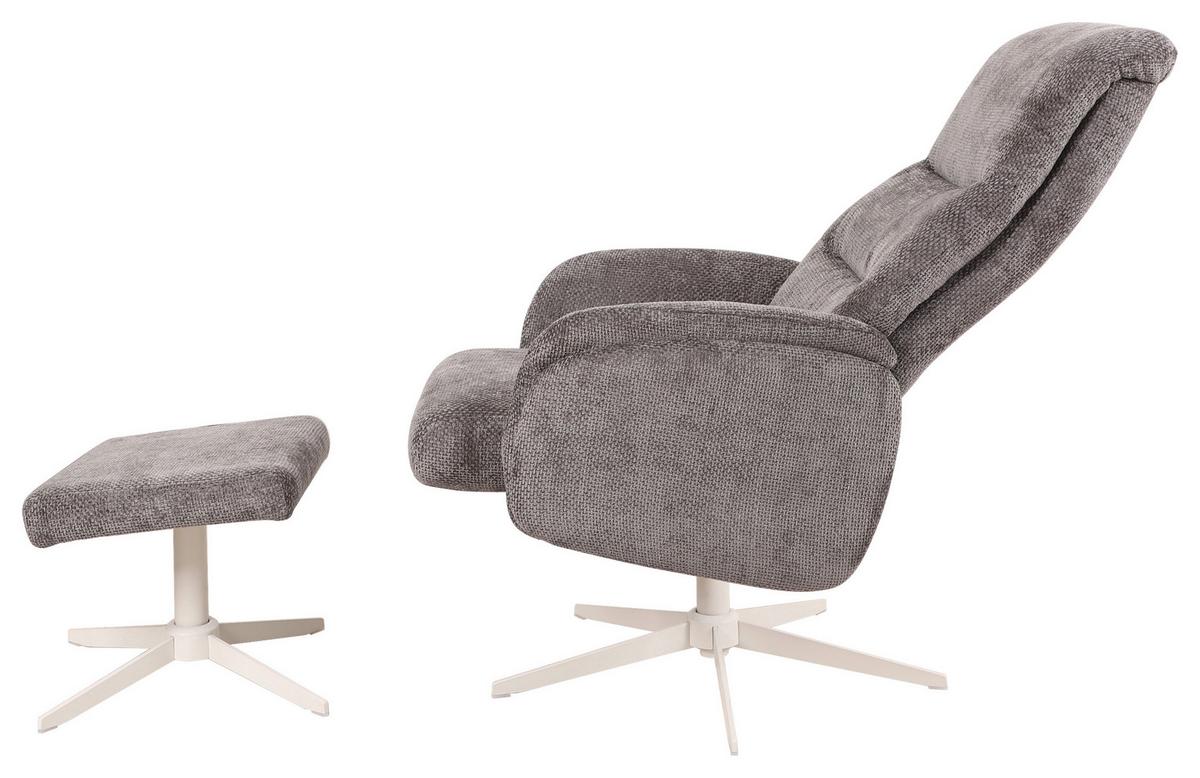 Relaxačné kreslo STAR, grafitová ženilka, s taburetom - biela/grafitová, Modern, kov/textil (72/107-95/86-110cm) - Mömax