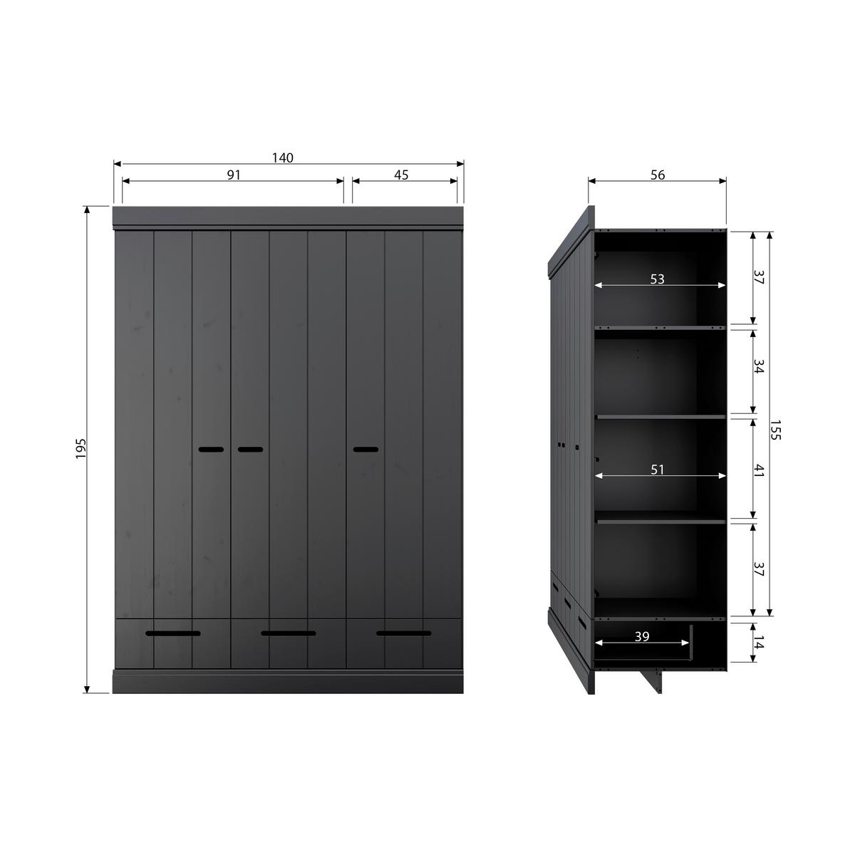 Drehtürenschrank Connect, Schwarz B: 140 Cm - Schwarz, Design, Holz (140/195/53cm) - Livetastic