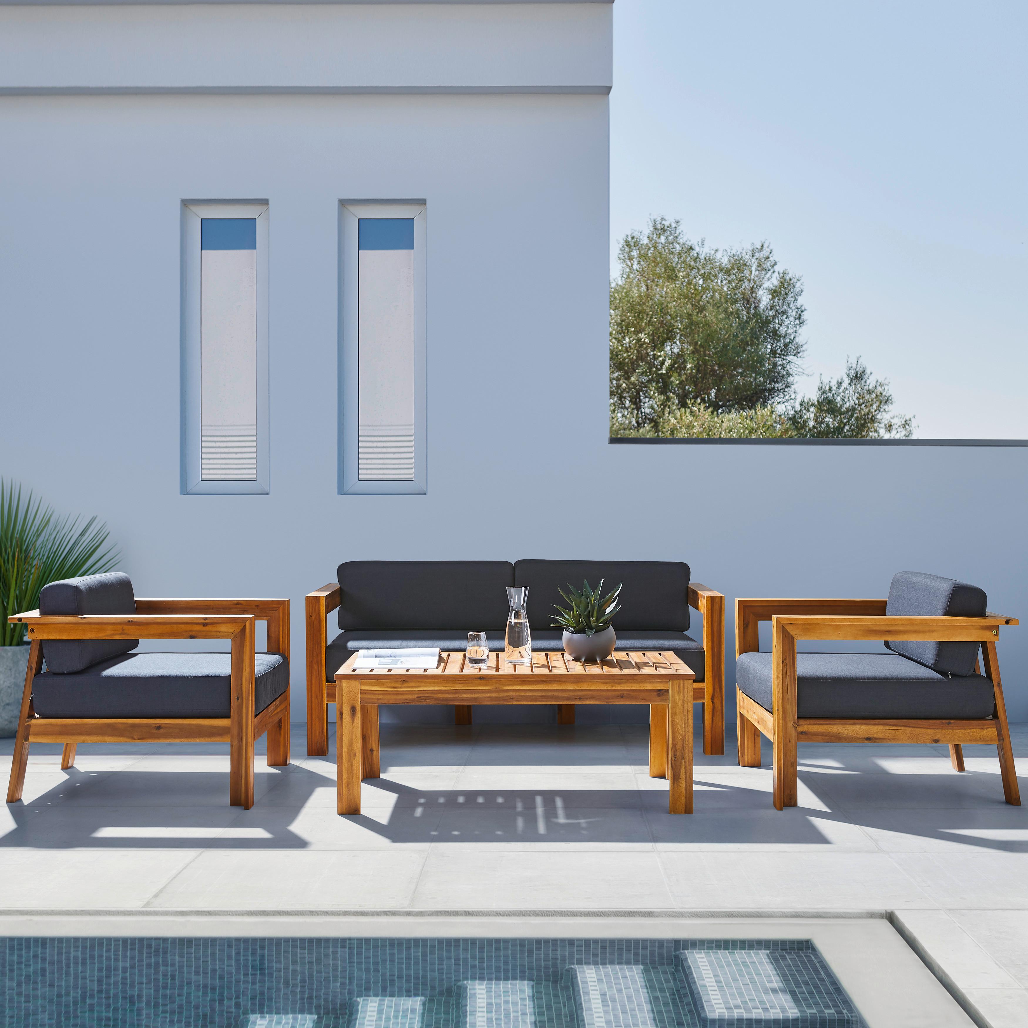 Záhradná Súprava Marco - farby akácie/tmavosivá, Moderný, drevo/textil - Bessagi Garden