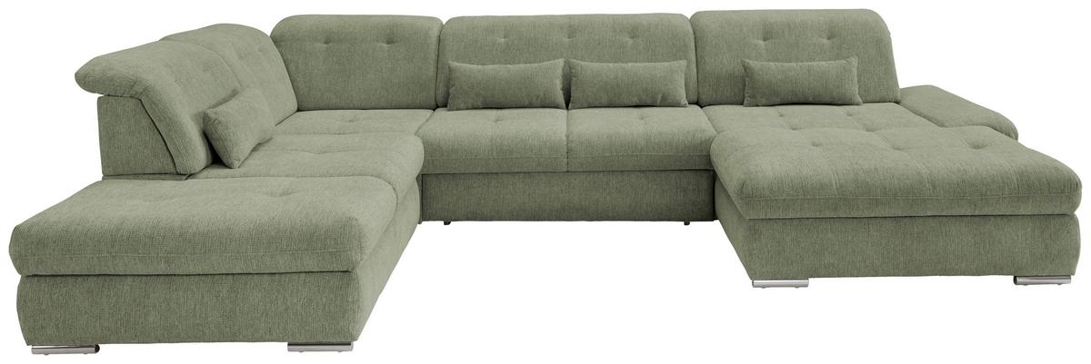 Wohnlandschaft Dalida Mit Schlaffunktion Grün - Chromfarben/Grün, Design, Textil (254/376/195cm) - Livetastic