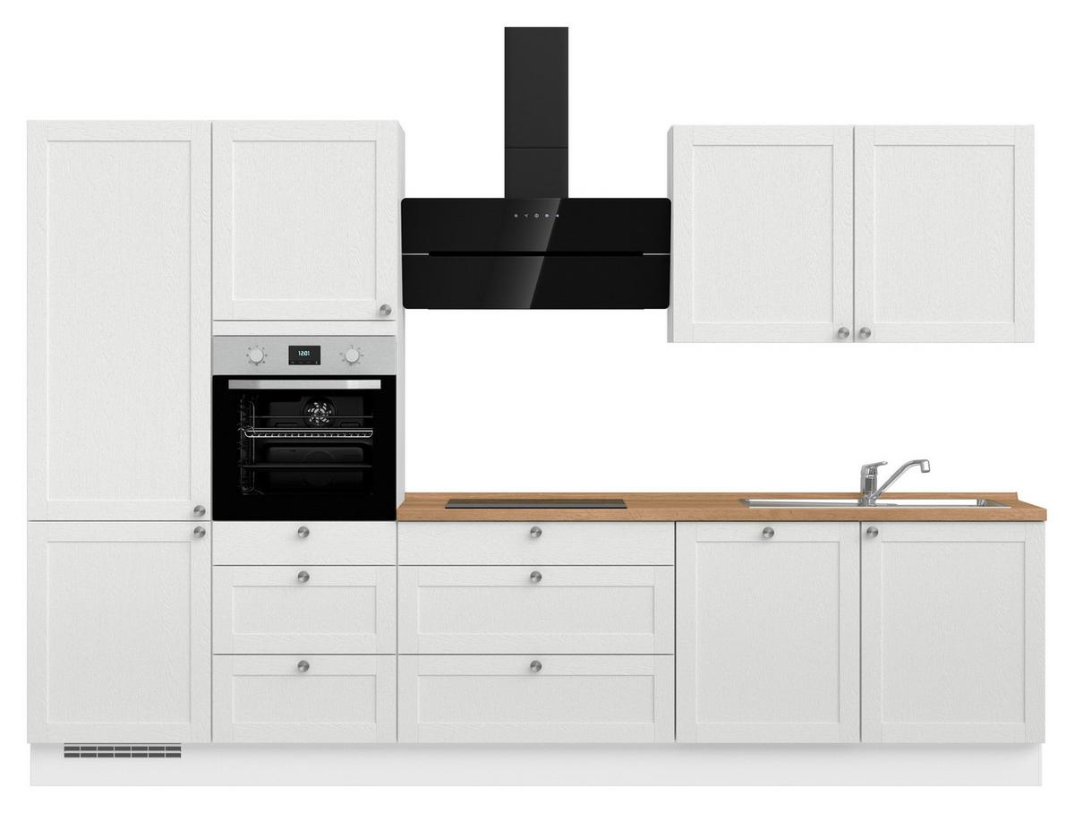 Kuchynská linka 330 cm, biela / dub Sierra - biela/farba ušľachtilej ocele, Romantik / Landhaus, kov/kompozitné drevo (330cm) - Nobilia