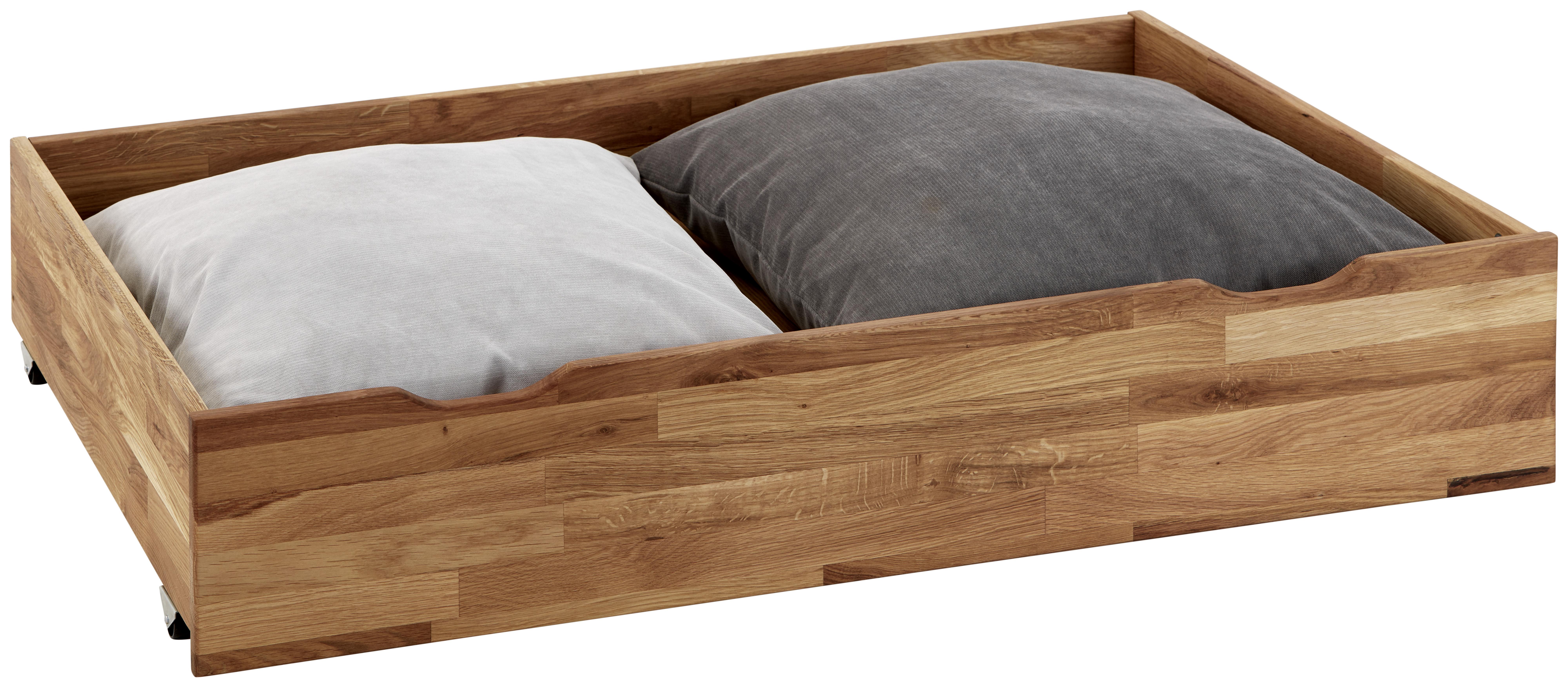 Bettkasten Malu B: 120 cm Eiche Massiv mit Rollen - Eichefarben, Natur, Holz (120/68,5/21cm)
