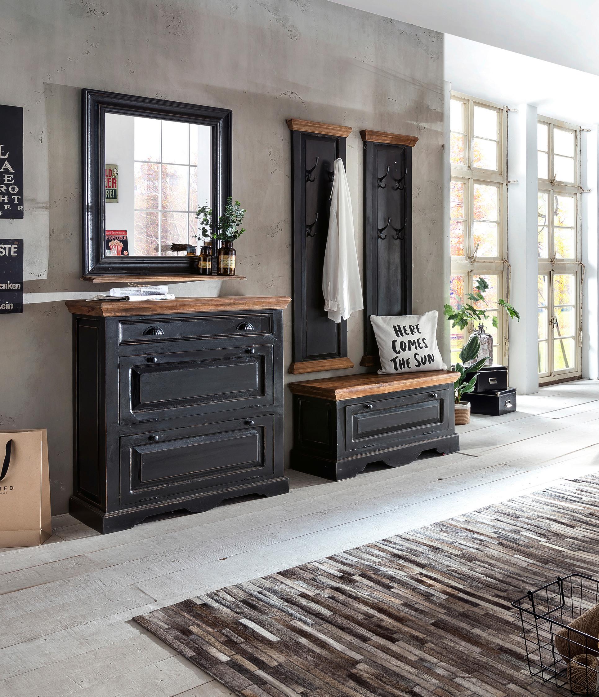 Garderobe Dielen Schwarz/Honig B: 183cm - Schwarz/Honig, Design, Holz/Holzwerkstoff (183/155/40cm) - MID.YOU