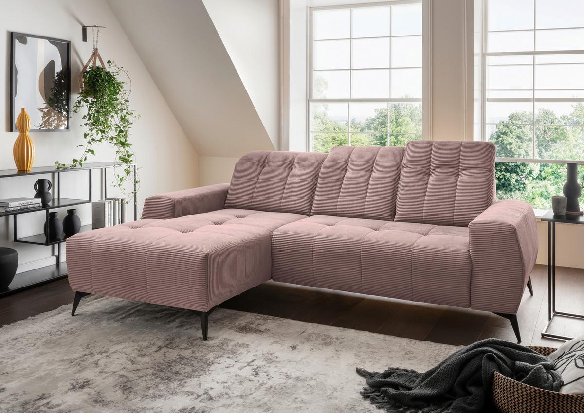 Ecksofa mit USB Anschluss Sano, Rosa, S: 180x258 cm - Schwarz/Rosa, MODERN, Textil (180/258cm) - Livetastic