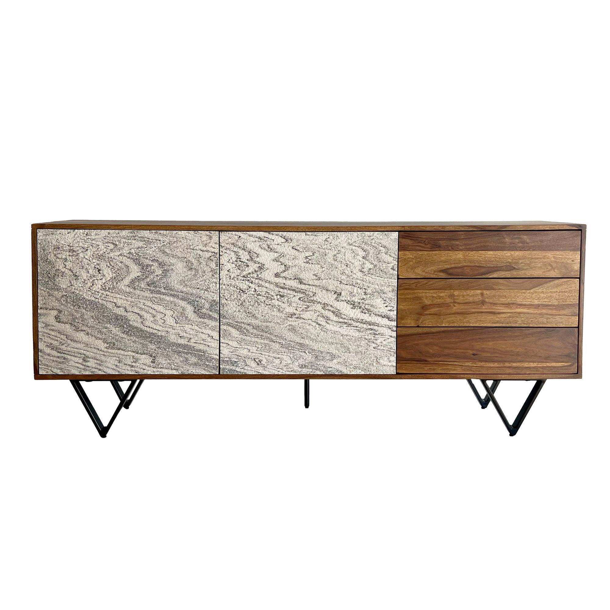 Sideboard Sheeshamfarben B: 175cm - Sheeshamfarben/Schwarz, Natur, Holz (175/71/40cm) - Livetastic