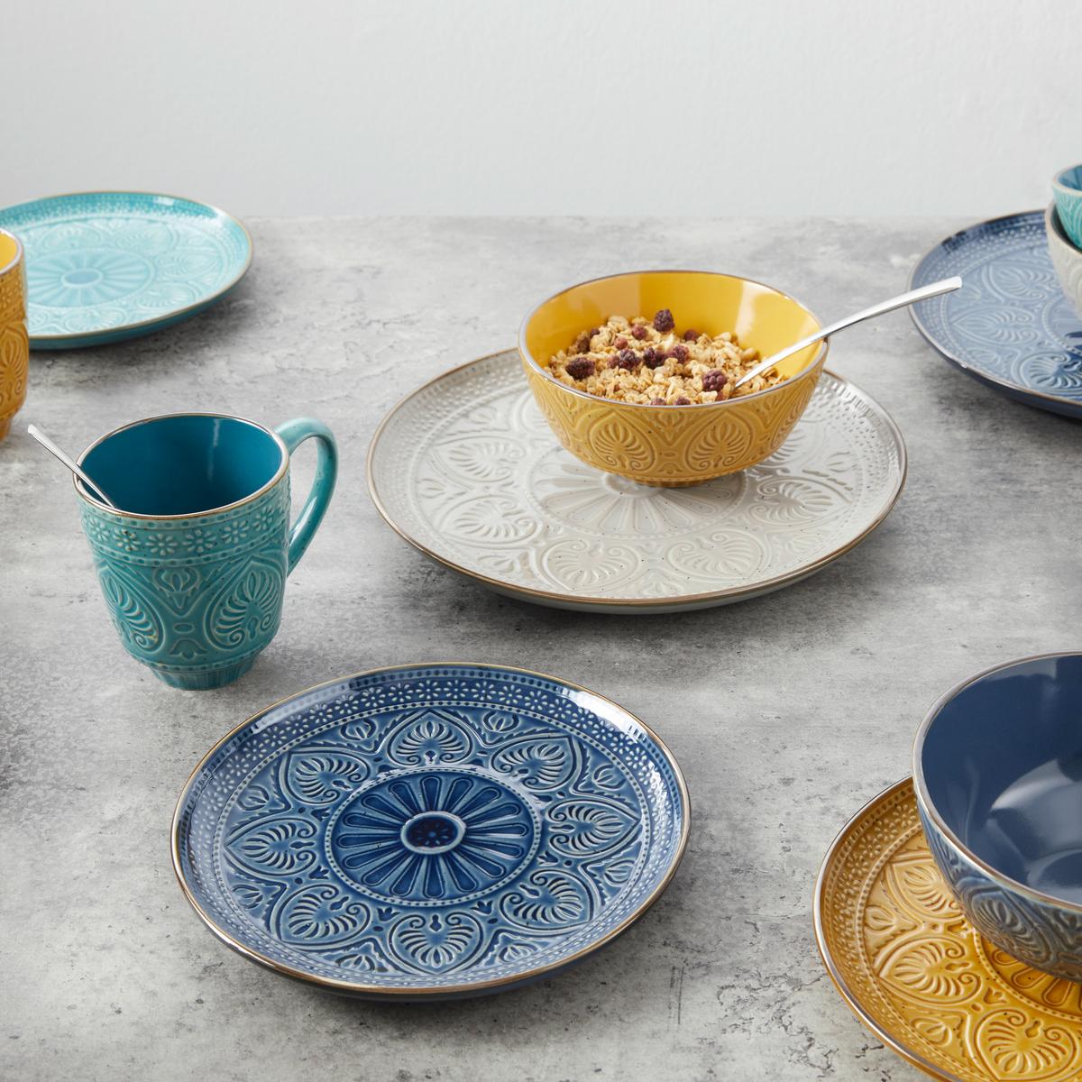 Kombinovaný servis SAMARKAND - žltá/petrolejová, Lifestyle, keramika - Creatable