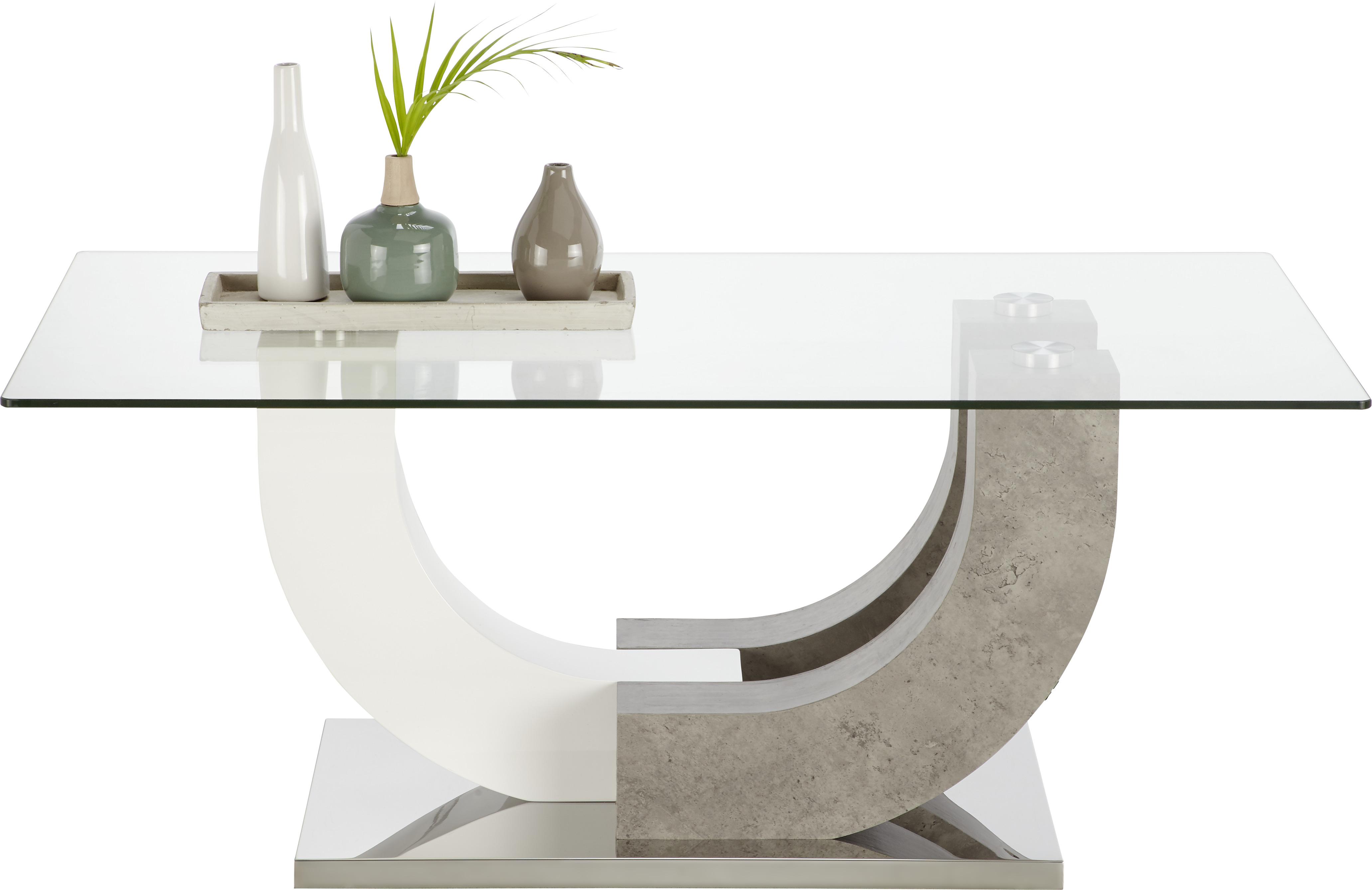 Sklenený Konferenčný Stolík Nathan - sivá/biela, Moderný, kov/kompozitné drevo (110/45/60cm) - Modern Living