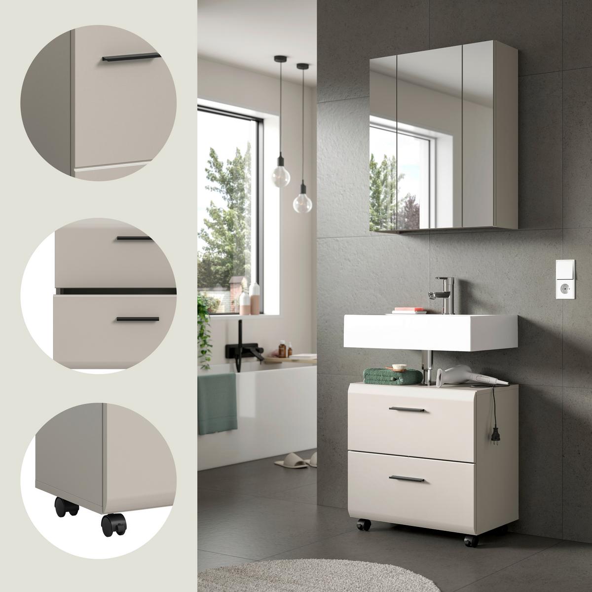 Badezimmer ICE Kaschmir, B: 60 cm - Kaschmir/Schwarz, Trend, Glas/Holzwerkstoff (60cm) - MID.YOU