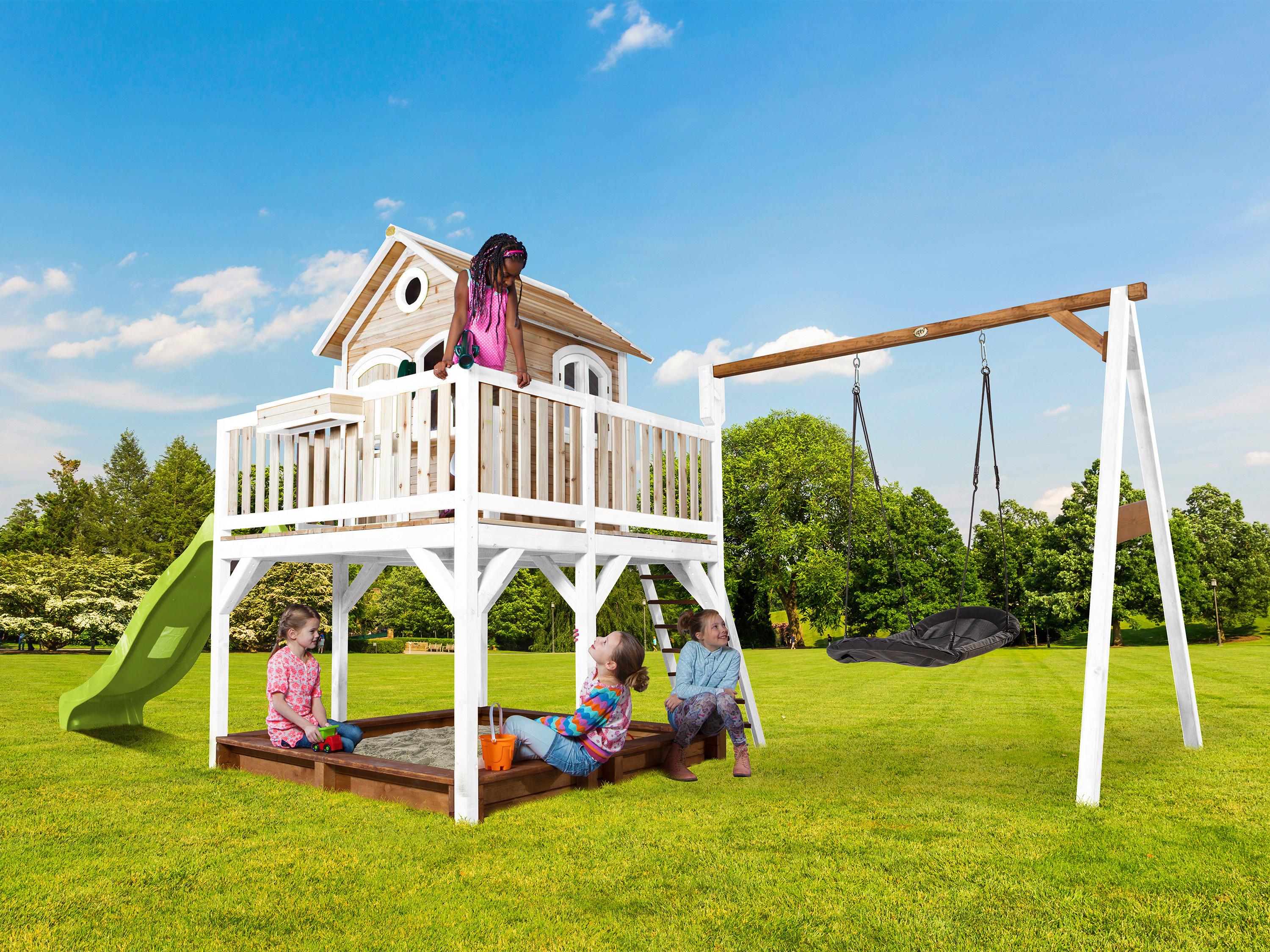 Spielturm A030.158.11 - Braun/Weiß, KONVENTIONELL, Holz (613/291/277cm) - Ambia Garden