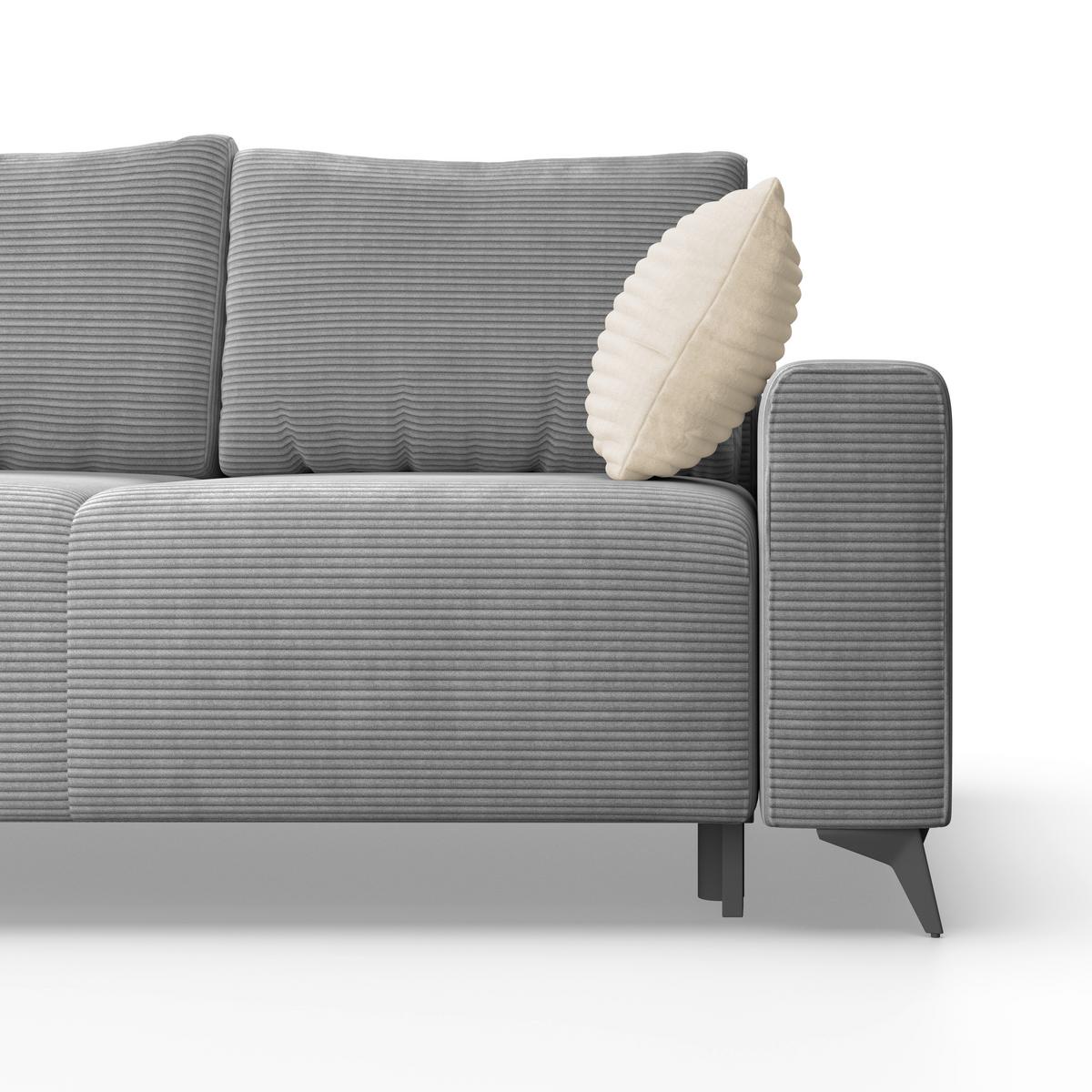 Ecksofa mit Schlaffunktion Lincoln Grau Cord 212x270 cm - Schwarz/Grau, MODERN, Textil (212/270cm)