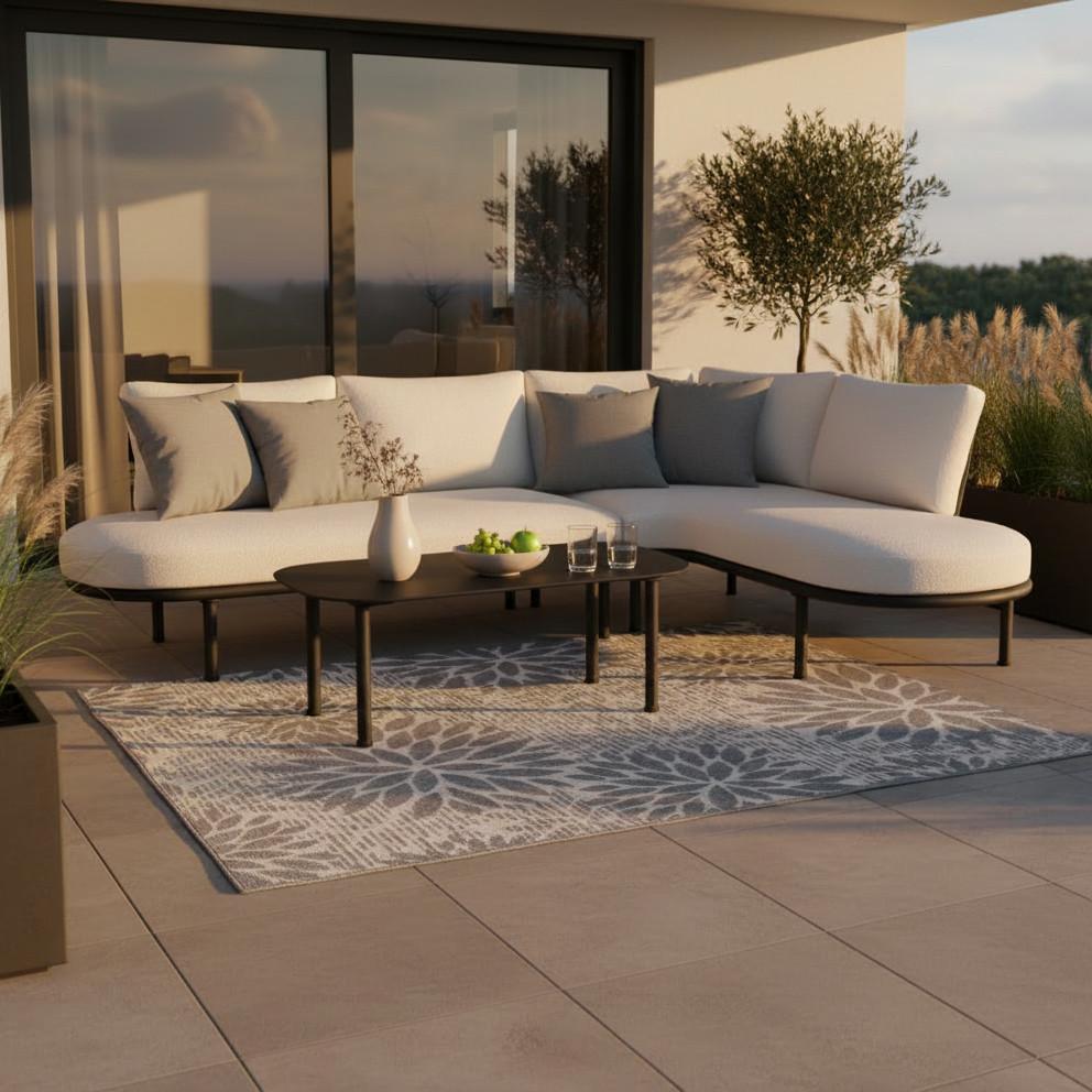 TERASOVÁ SEDACÍ SOUPRAVA CHARLOTTA - černá/krémová, Moderní, kov/textil (242,5/78/75,5cm) - Bessagi Garden