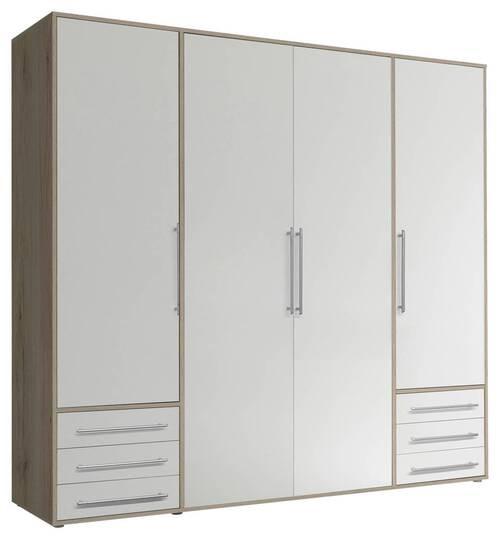 Drehtürenschrank Mit Laden 206cm Lyss Weiß/eiche Dekor - Weiß/Eiche San Remo, MODERN, Holzwerkstoff (206/194/58cm) - Livetastic