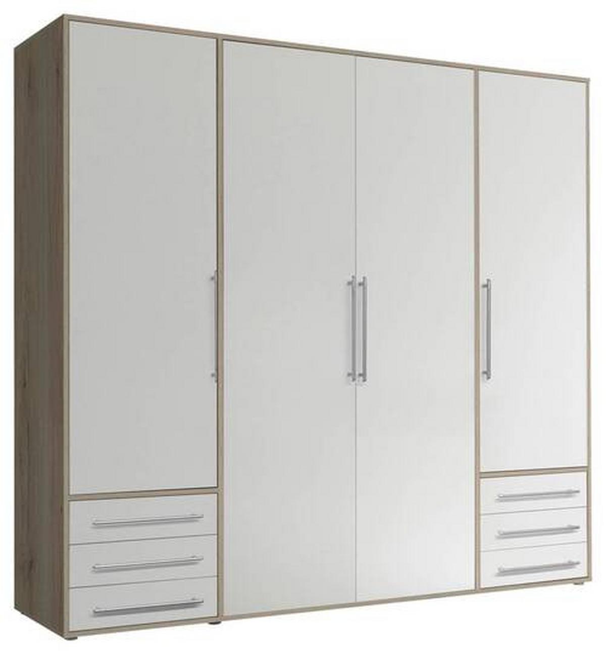Drehtürenschrank Mit Laden 206cm Lyss Weiß/eiche Dekor - Weiß/Eiche San Remo, MODERN, Holzwerkstoff (206/194/58cm) - Livetastic