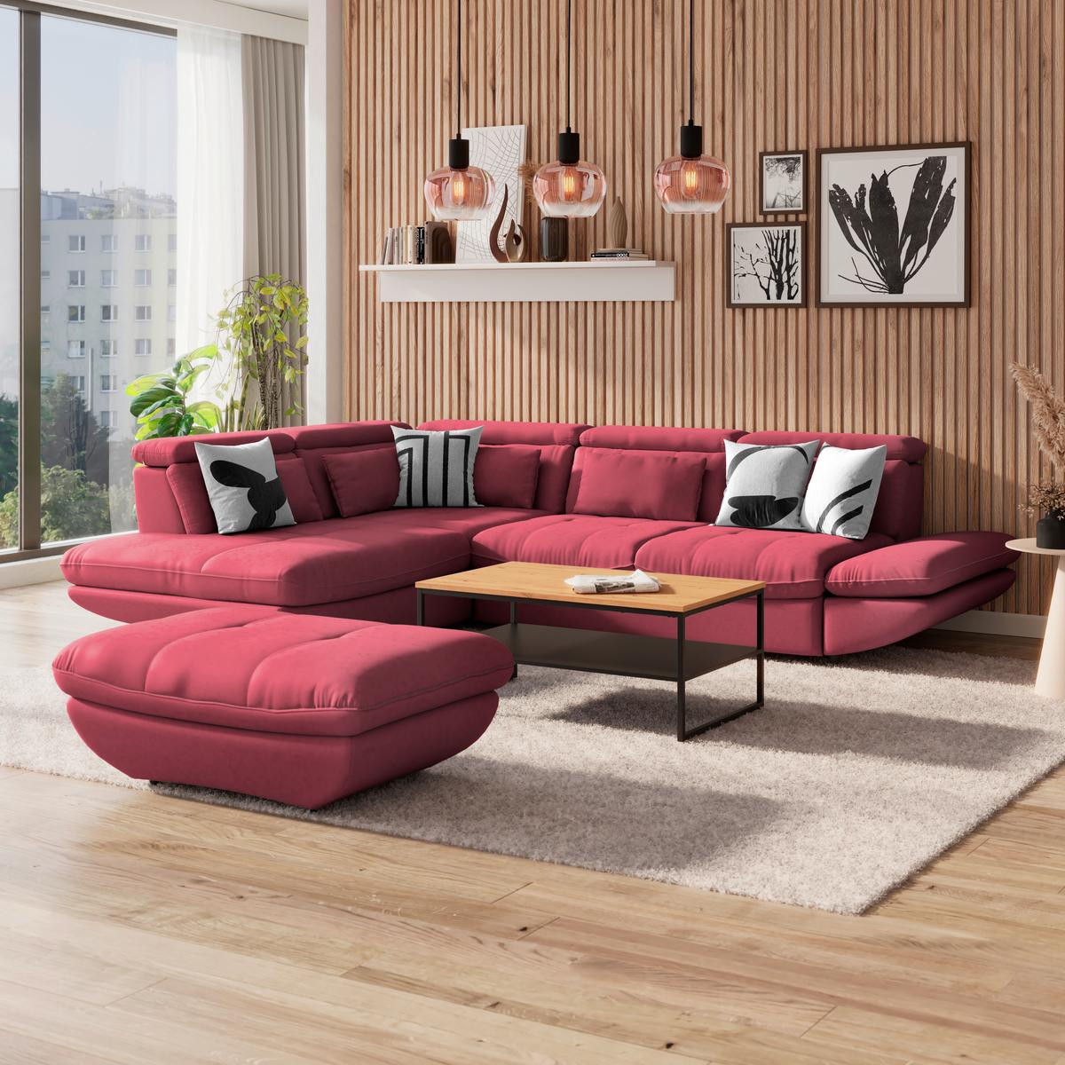Ecksofa mit Schlaffunktion Park Koralle - Koralle/Schwarz, MODERN, Textil (233/311cm) - Luca Bessoni