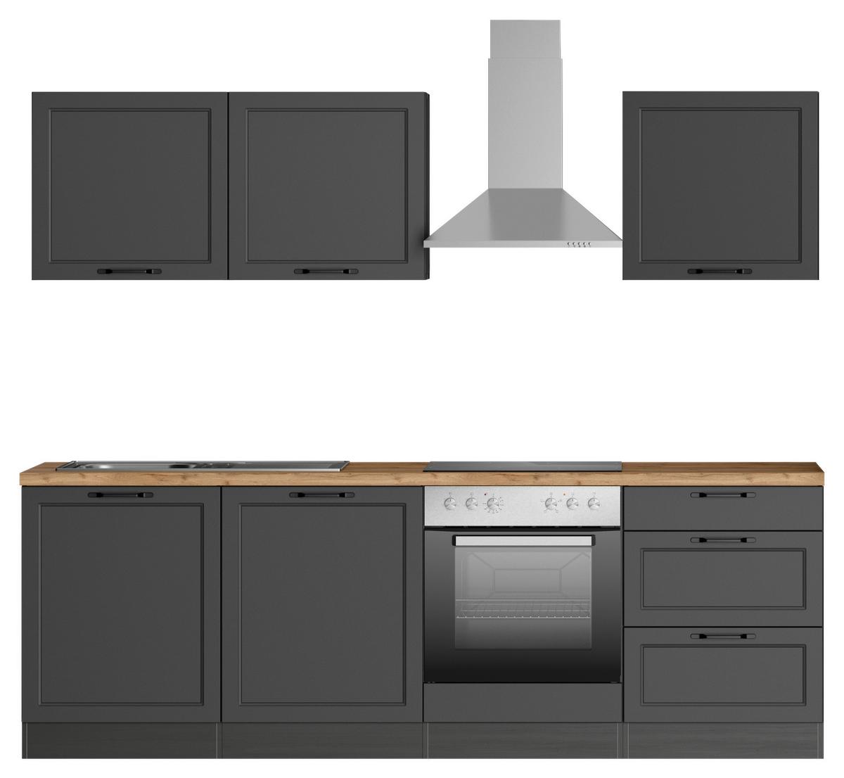 Küchenzeile Meran Mit Geräten B: 240 Cm Grau/eiche Dekor - Eiche Wotan/Grau, LIFESTYLE, Holzwerkstoff (240cm) - Held
