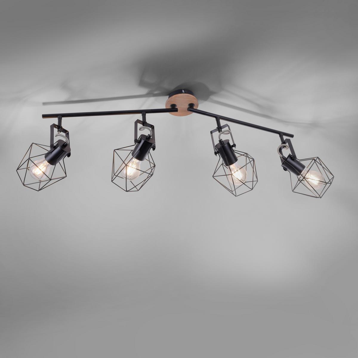 LED-Deckenleuchte Jaro L: 110 cm, Dreh- und Schwenkbar - Schwarz, Natur, Holz/Metall (110/109/30,5cm)