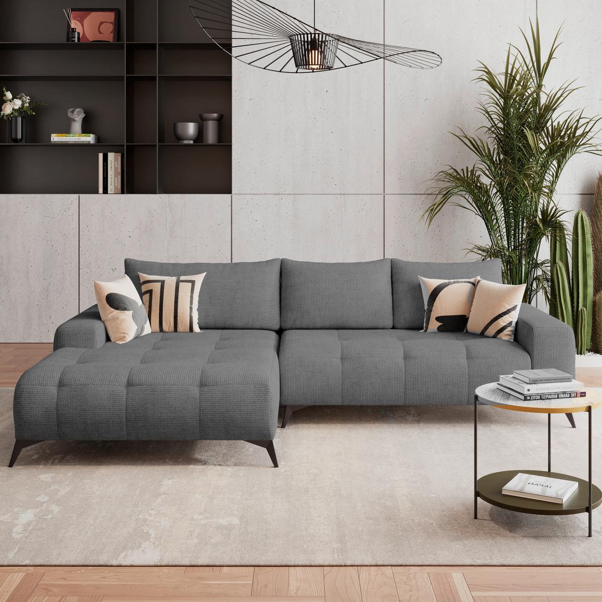 Ecksofa Mauro Anthrazit, mit Schlaffunktion - Anthrazit/Schwarz, Trend, Textil (175/290cm) - Luca Bessoni