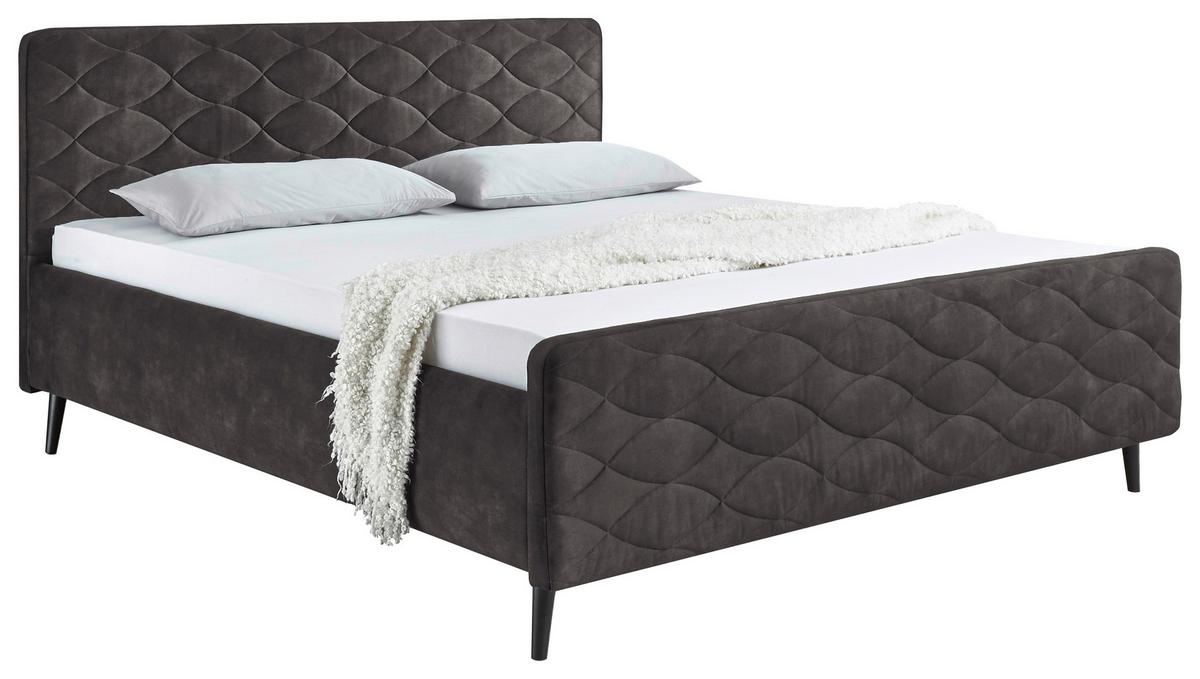 Polsterbett Mario A 180x200 Dunkelbraun - Dunkelgrau, Basics, Holzwerkstoff/Textil (180/200cm) - MID.YOU