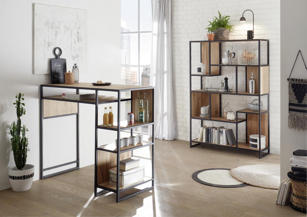 Bartisch Carlos 120x55x105 Cm Eiche Dekor Mit Stauraum - Eichefarben/Schwarz, Design, Holz/Metall (120/55/105cm) - Livetastic