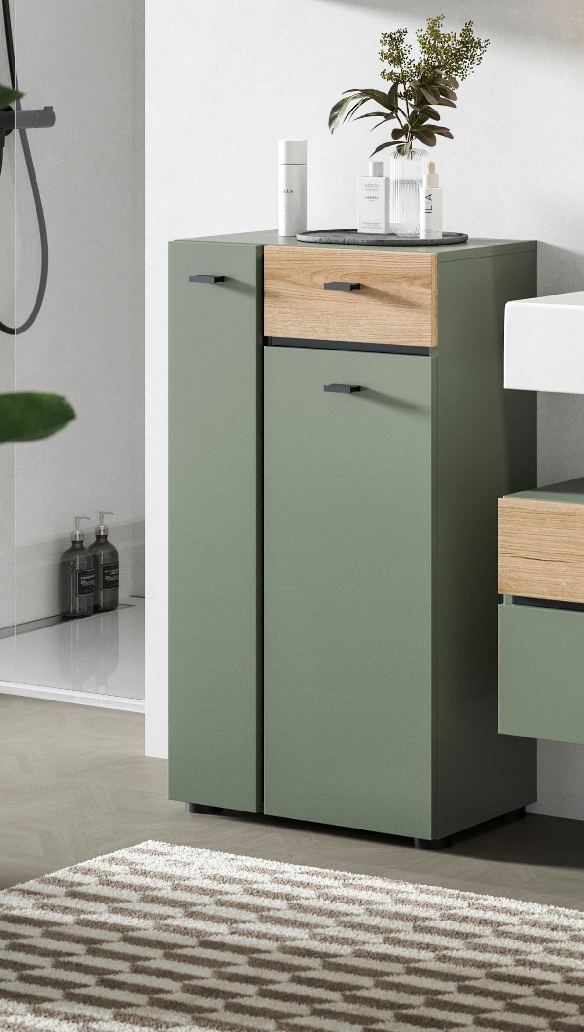 Midischrank Aqua Grün/Eichefarben B: 51cm - Eichefarben/Schwarz, Trend, Holzwerkstoff (51/91/30cm) - MID.YOU