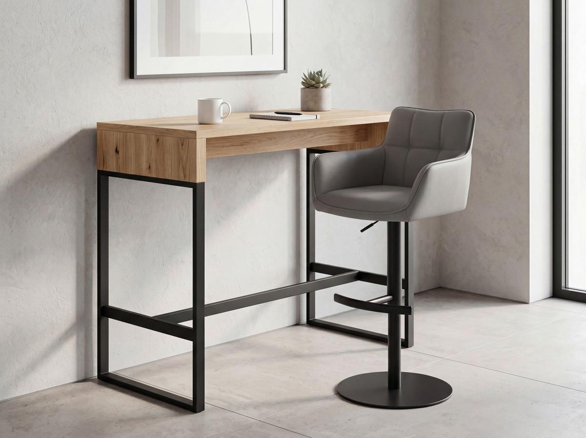 Barhocker Porto Grau B: 54,5 cm - Schwarz/Grau, MODERN, Leder/Metall (54,5/90/112/51,5cm) - Livetastic