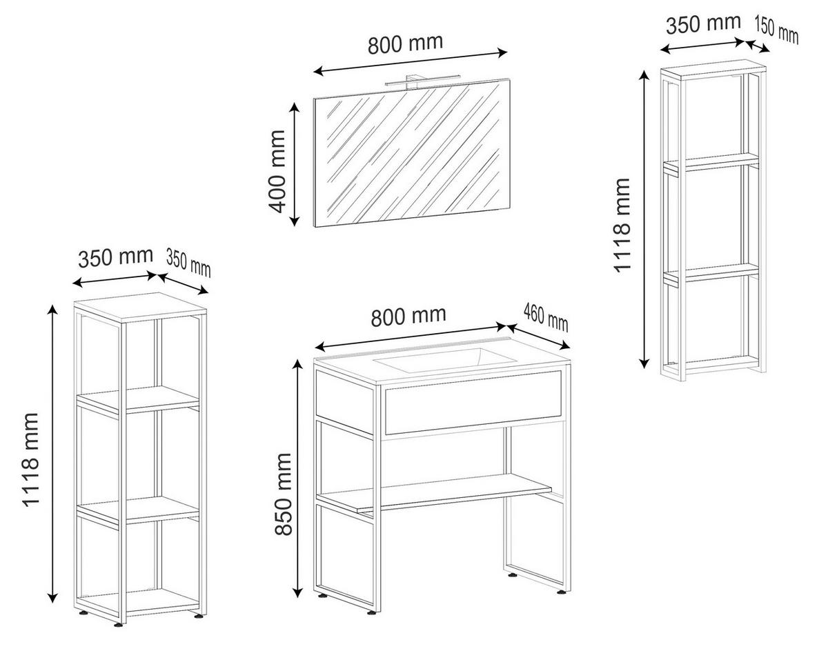Badezimmer 5--Teilig. Waschplatz "bitila 80" - Honigeiche/Schwarz, MODERN, Glas/Keramik (150cm) - MID.YOU