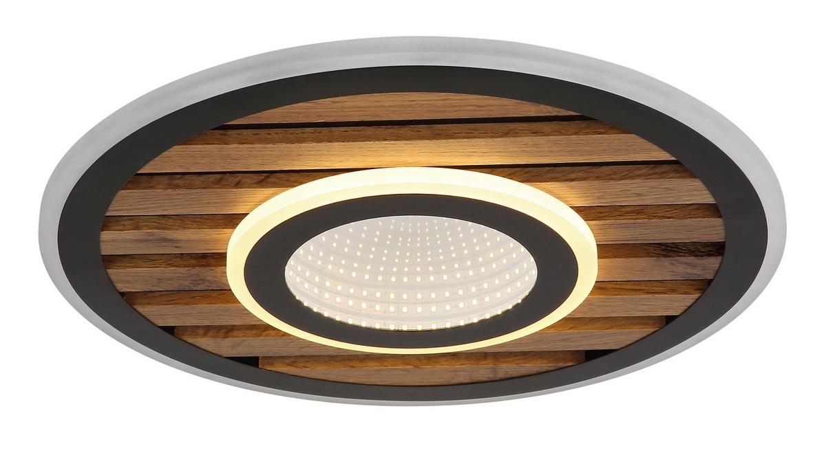 LED-Deckenleuchte D: 40 cm Schwarz Weiß Dunkelbraun - Dunkelbraun/Schwarz, Natur, Holzwerkstoff/Kunststoff (40/6cm) - Globo