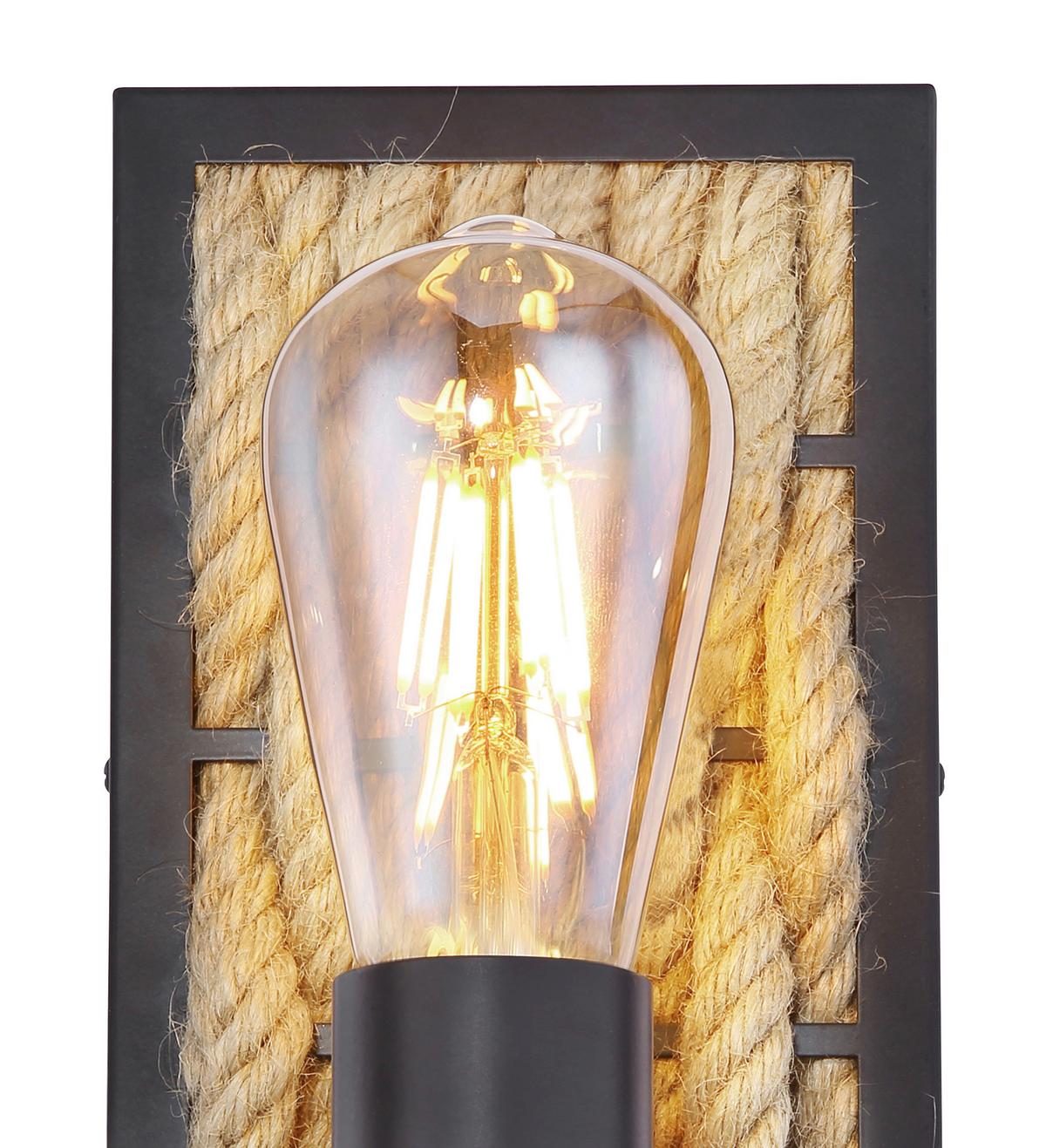 Wandleuchte Halia 1-Flammig Hanfseil Design - Schwarz/Braun, LIFESTYLE, Naturmaterialien/Metall (12/13/28cm) - Globo
