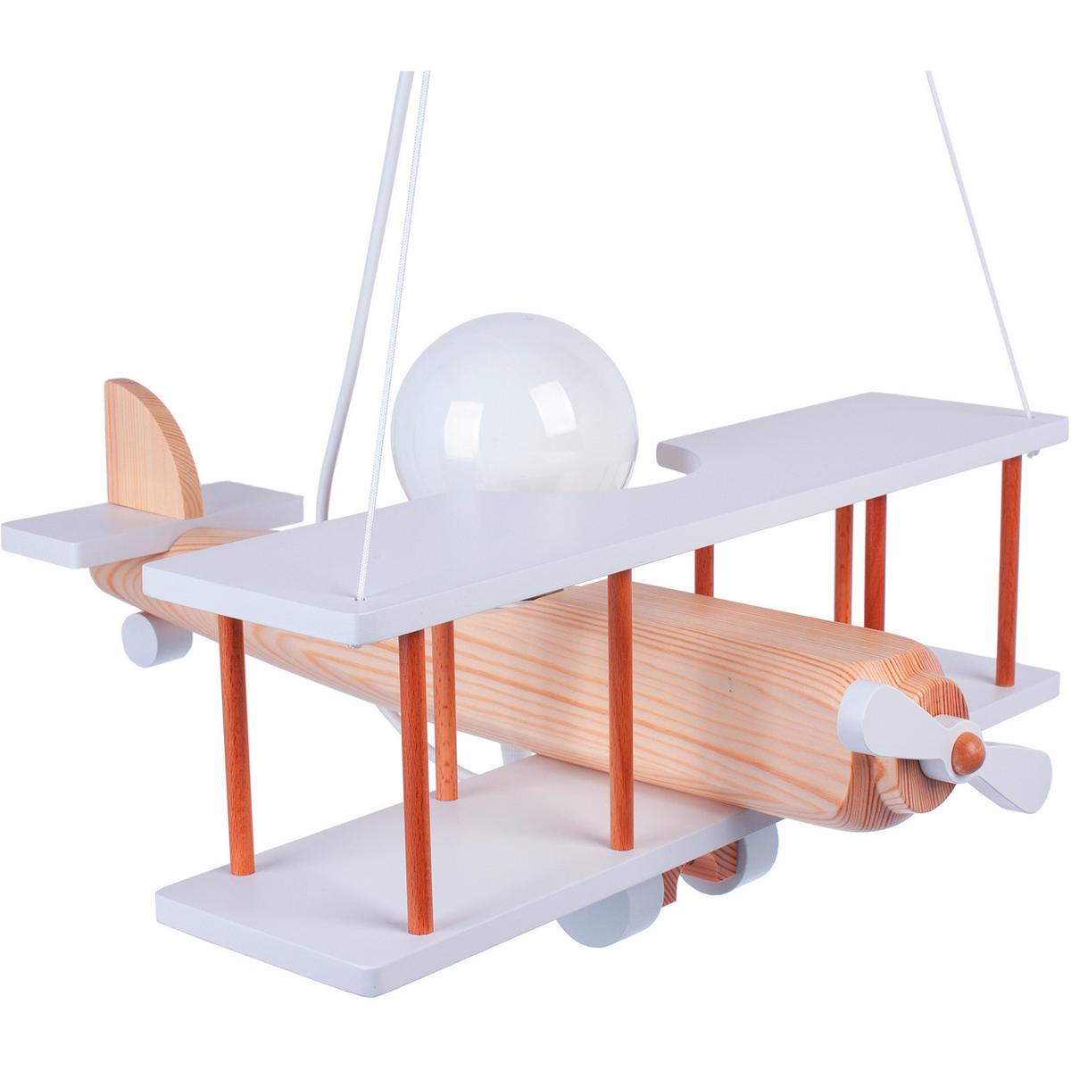 Kinderhängeleuchte Flugzeug H: 75 cm 1-Flammig - Naturfarben/Weiß, KONVENTIONELL, Holz (42/75/45cm)