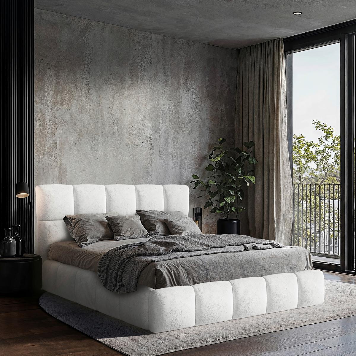 Polsterbett Cherry Microfaser Velours, Weiß, Lf: 140x200 Cm - Schwarz/Weiß, MODERN, Holz/Holzwerkstoff (140/200cm) - MID.YOU