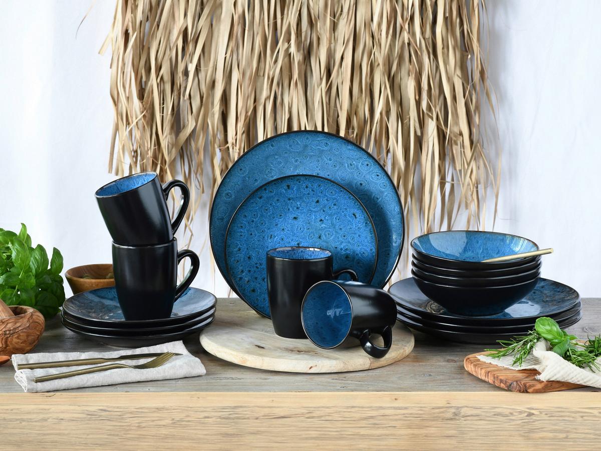 Kombiservice Capri Keramik 4 Personen Geschirr Set - Blau/Dunkelblau, Trend, Keramik (40/26/31cm) - Creatable