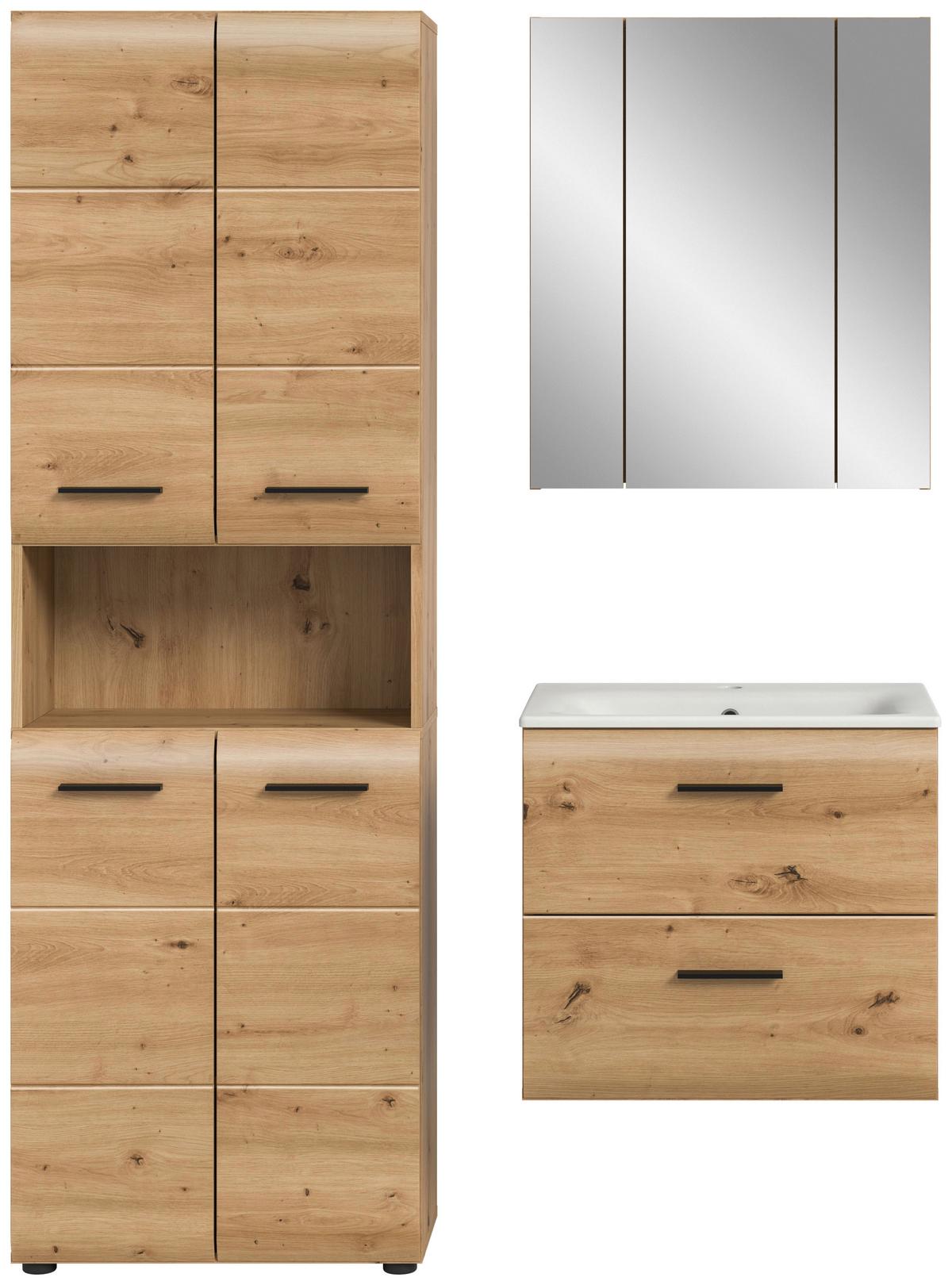 Badezimmer Ice Eiche Artisan Dekor B: 120cm - Schwarz/Eiche Artisan, Basics, Keramik/Holzwerkstoff (120cm) - MID.YOU