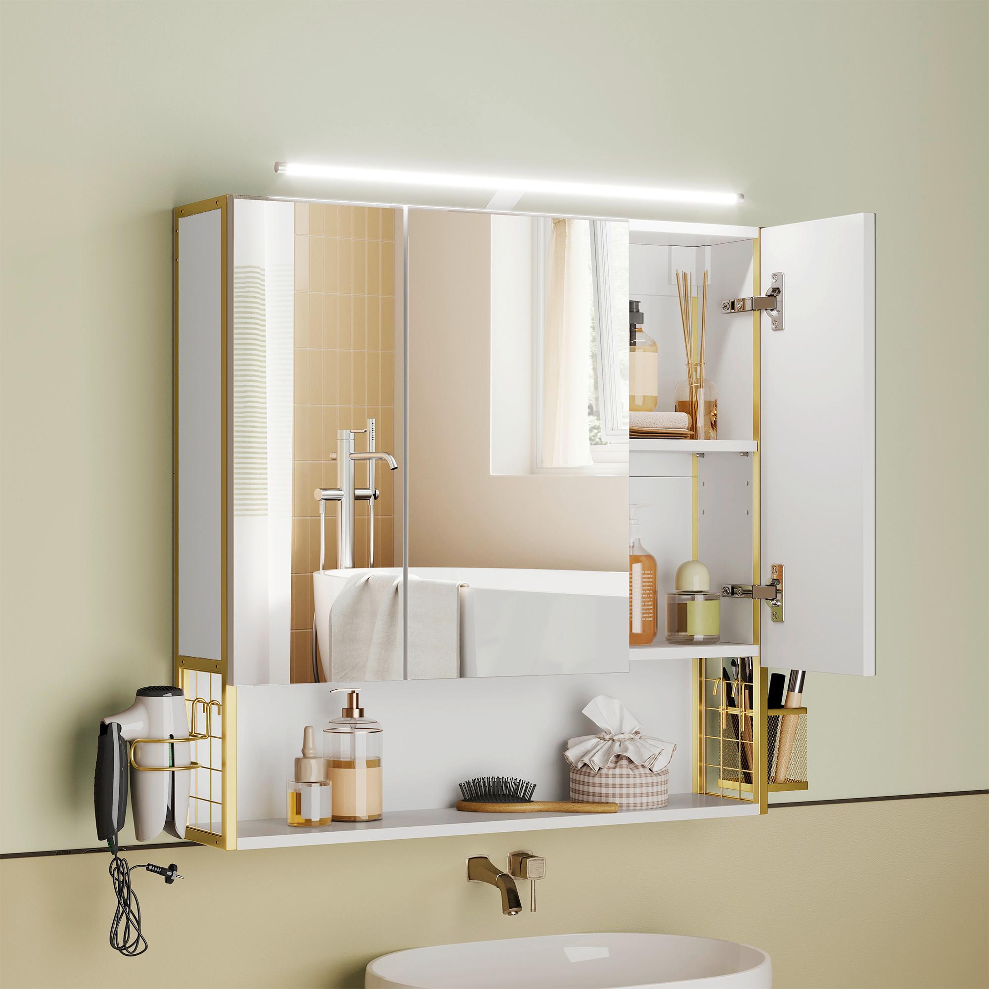 Spiegelschrank Washbasin Cabinet - Goldfarben/Weiß, MODERN, Glas/Holzwerkstoff (70/70/16cm) - MID.YOU