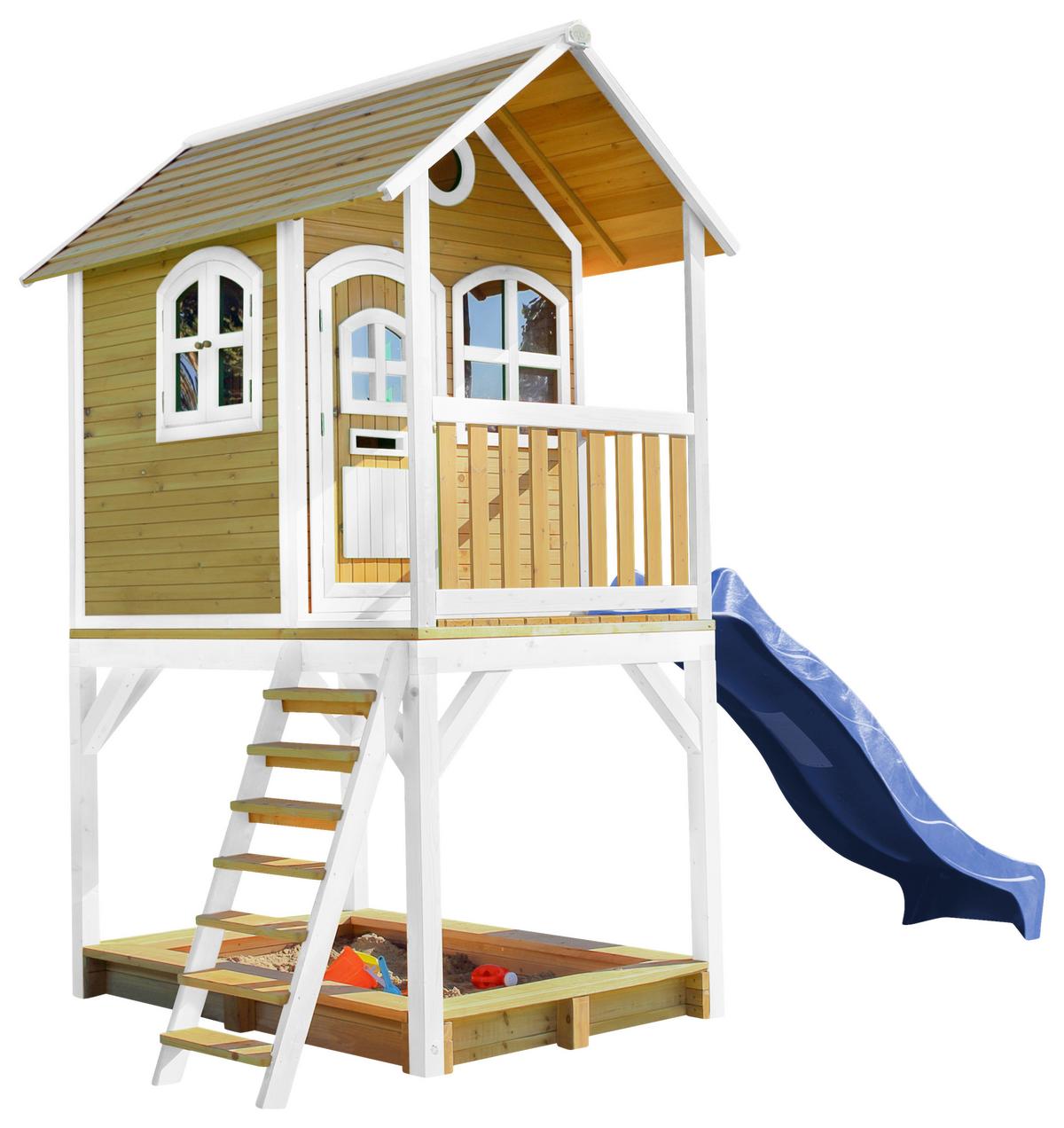 Spielhaus Sarah Blau/braun/weiß B: 370 Cm - Blau/Braun, KONVENTIONELL, Holz/Kunststoff (370/291/191cm) - Ambia Garden
