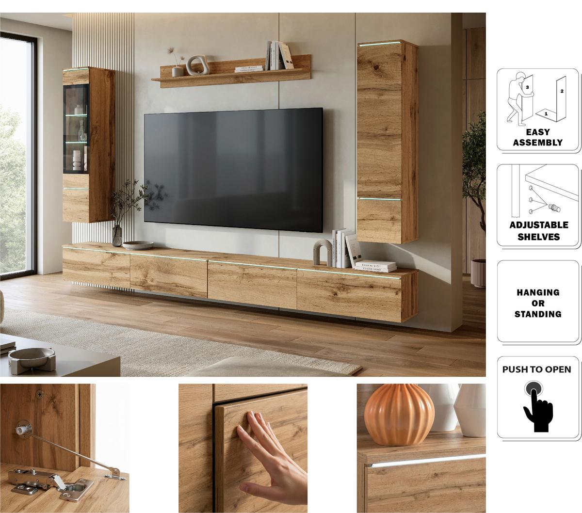 Lowboard D 300 Eiche Wotan B: 300 Cm - Eiche Wotan/Grau, Basics, Holzwerkstoff (300/32/33cm) - P & B