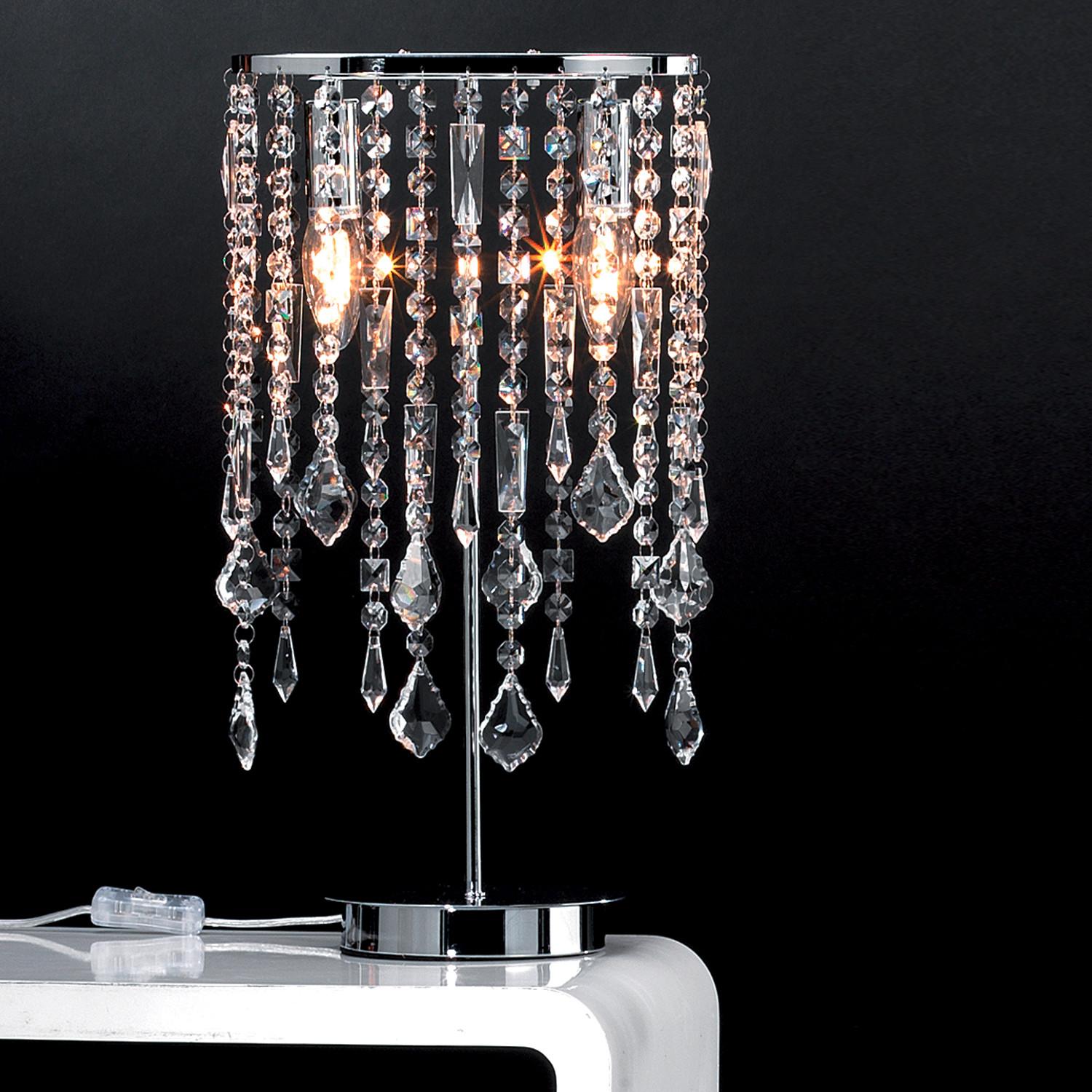 Kristall-Tischleuchte Chromfarben D: 25 cm 6w - Chromfarben, KONVENTIONELL, Glas/Metall (25/45cm)
