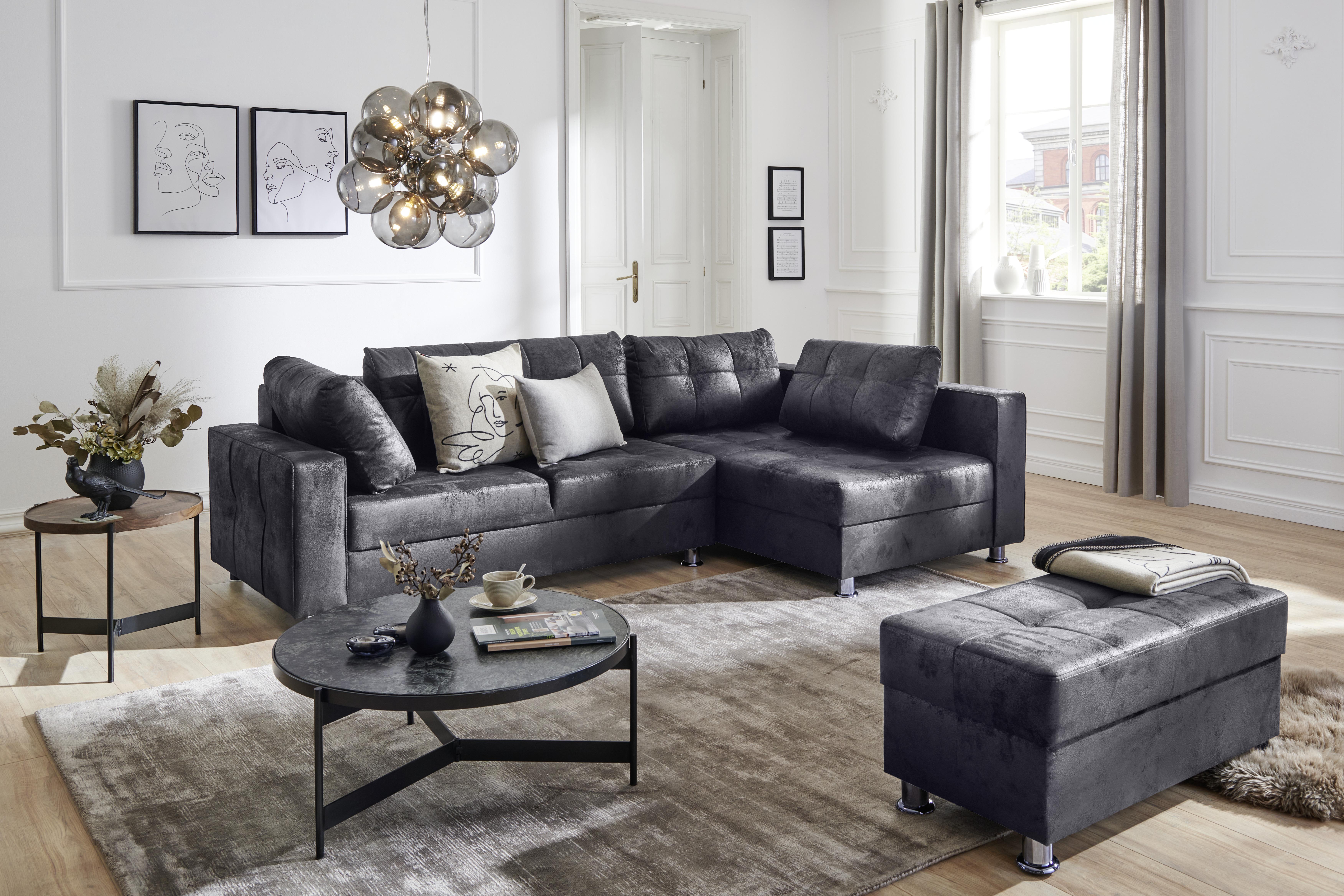 Ecksofa Mit Schlaffunktion + Bettkasten Francesco Grau - Chromfarben/Dunkelgrau, MODERN, Textil (266/167cm) - Livetastic