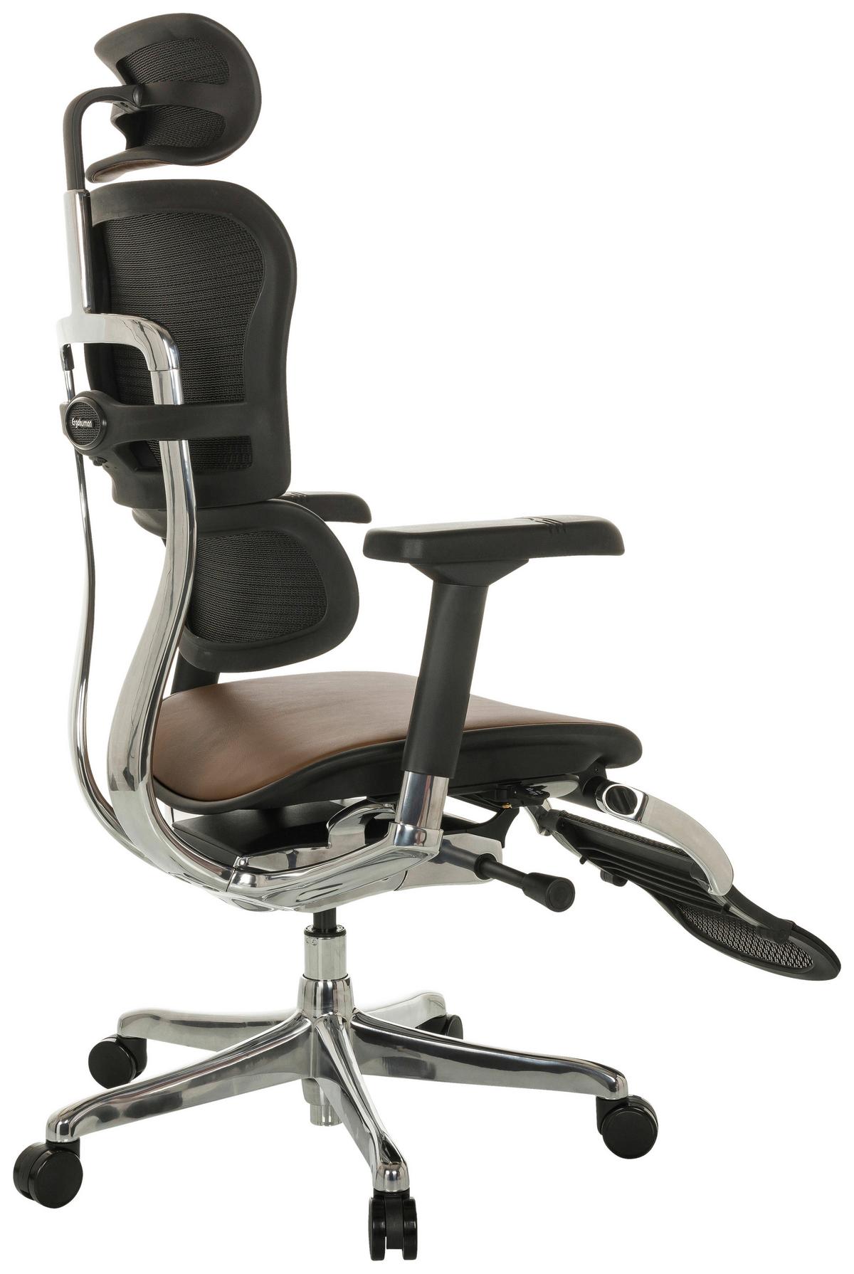 Drehstuhl Ergohuman Plus Braun B: 76 Cm - Silberfarben/Schwarz, MODERN, Leder/Kunststoff (76/119 - 138/64cm) - MID.YOU