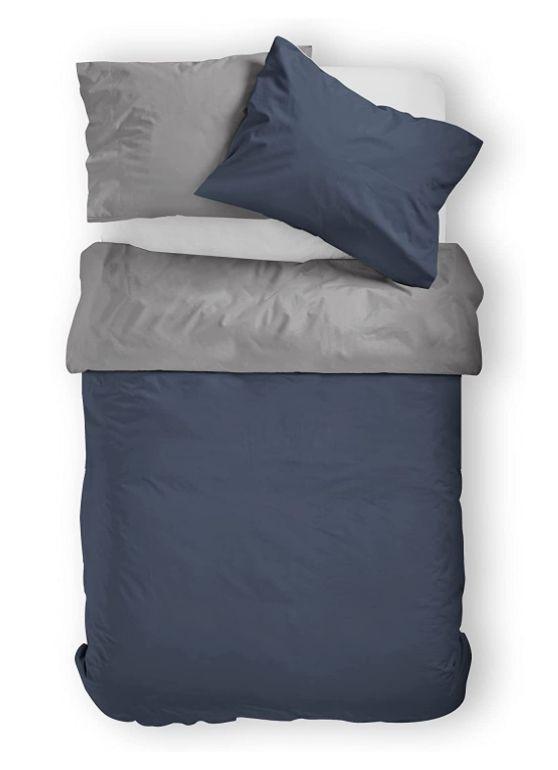Povlečení Dvoubarevné Mako Tmavěmodrá/šedá - šedá/tmavě modrá, Natur, textil (140/200cm)