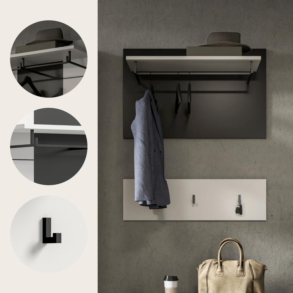 Garderobenpaneel Canu Grau/Weiß B: 80 cm - Weiß/Grau, Design, Holzwerkstoff (80/73/27cm) - Livetastic