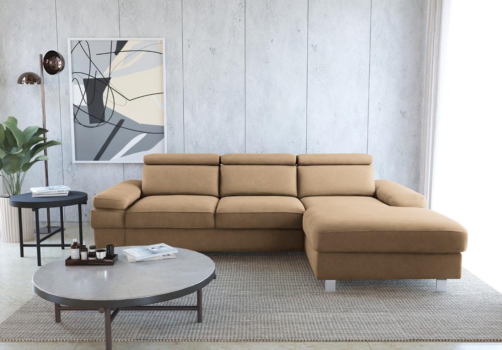 Ecksofa Elvis Sandfarben S: 259x182 Cm - Sandfarben/Silberfarben, KONVENTIONELL, Textil (259/182cm) - Trendmanufaktur